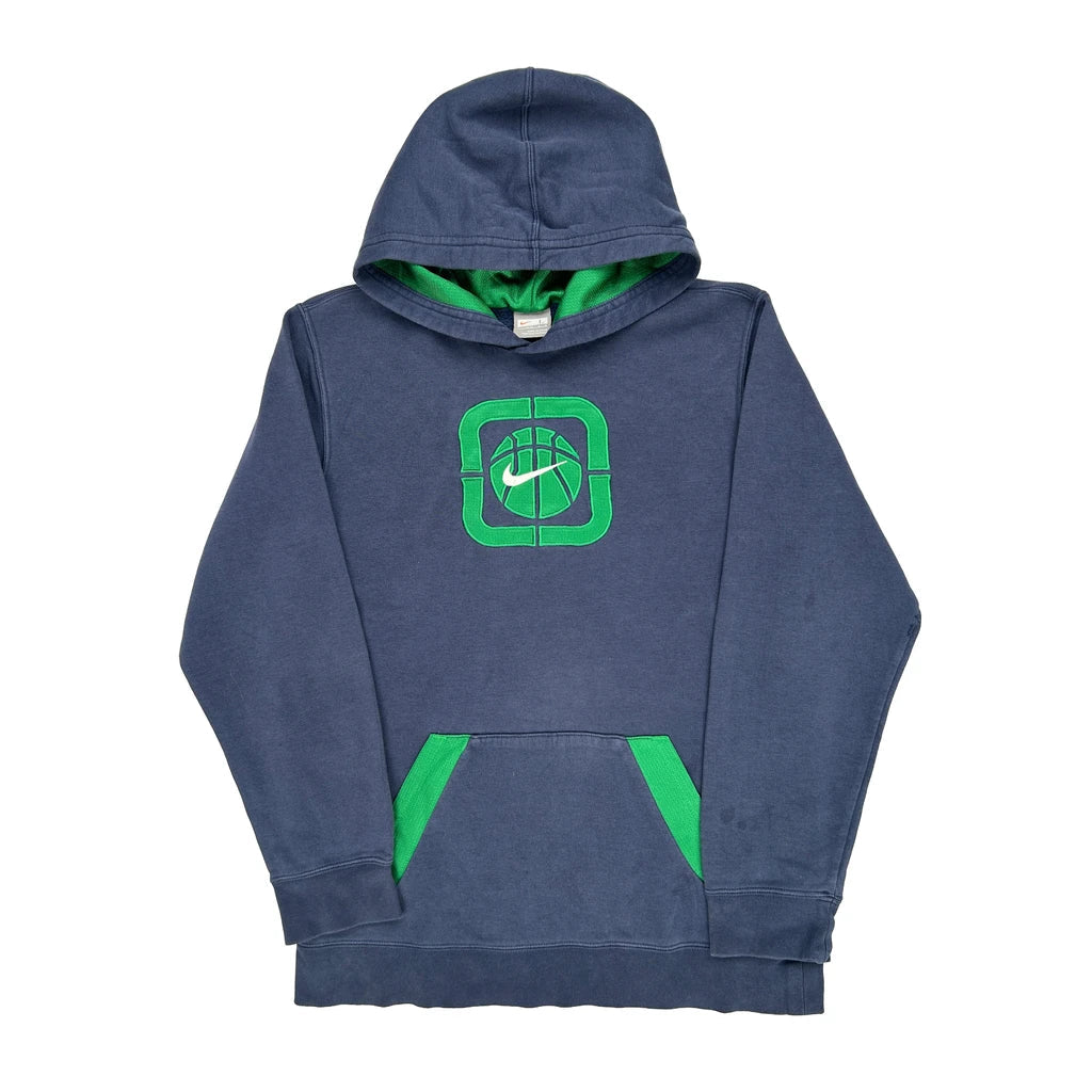 Age 14-16 Nike Graphic Hoodie - Large Blue Cotton Refurbished - Thrifted (note: this is a term often used to describe second- refurbished available on Cerqular