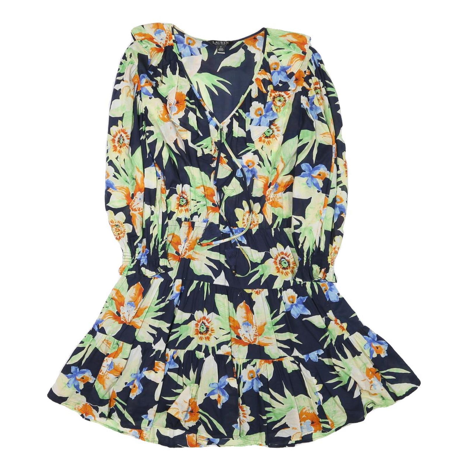 LAUREN RALPH LAUREN Womens Navy Blue Floral Cotton Blend Wrap Dress Midi M Frill Refurbished - N/A refurbished available on Cerqular