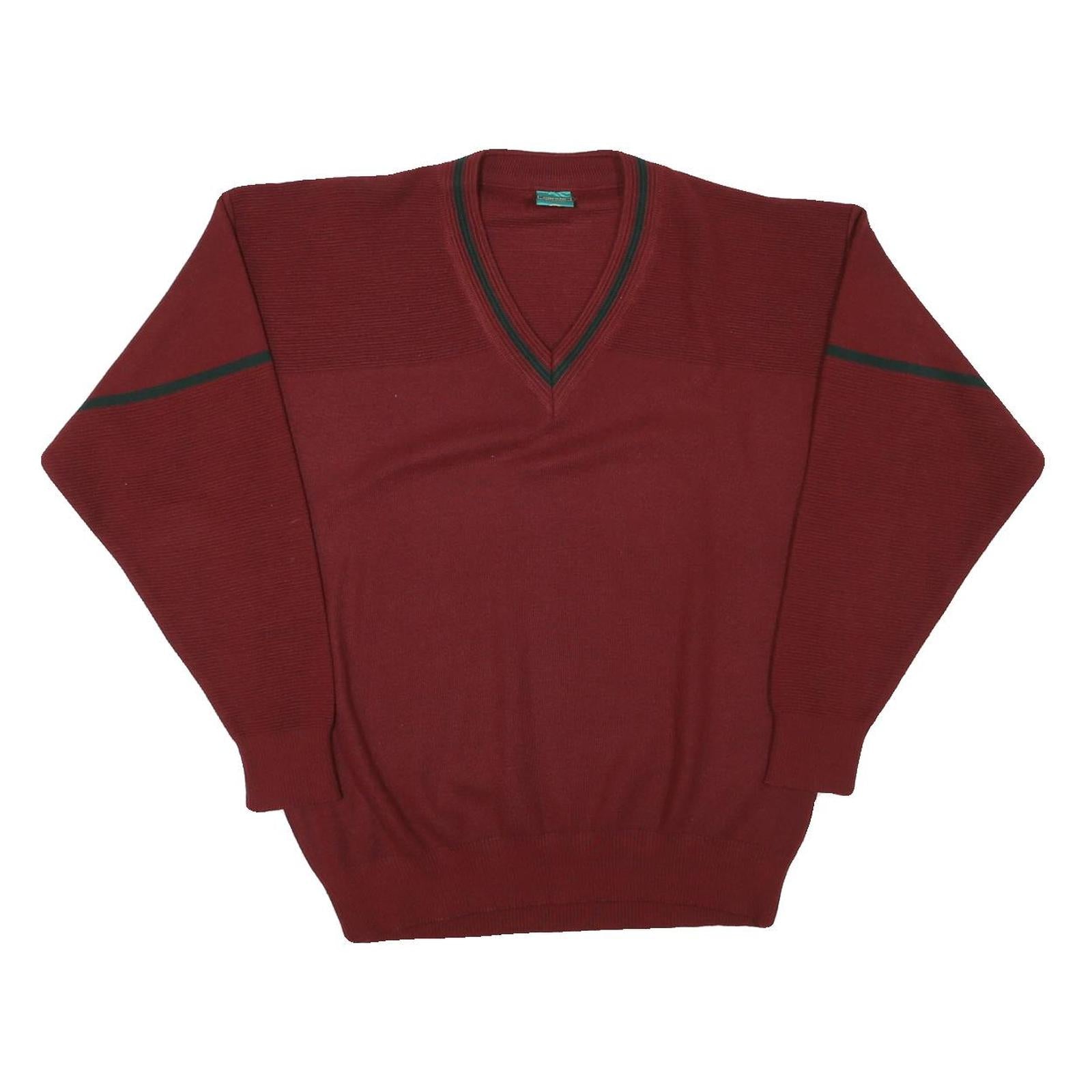 CANDA Mens Maroon V-Neck Plain Wool Blend Jumper L Classic Knitwear Refurbished - N/A refurbished available on Cerqular