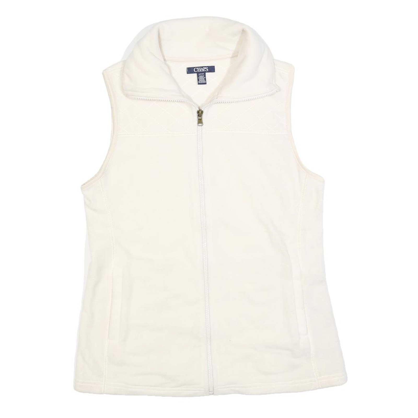 CHAPS Womens White Sleeveless Zip Up Quilted Polyester Jacket S Casual Outerwear Refurbished - N/A refurbished available on Cerqular