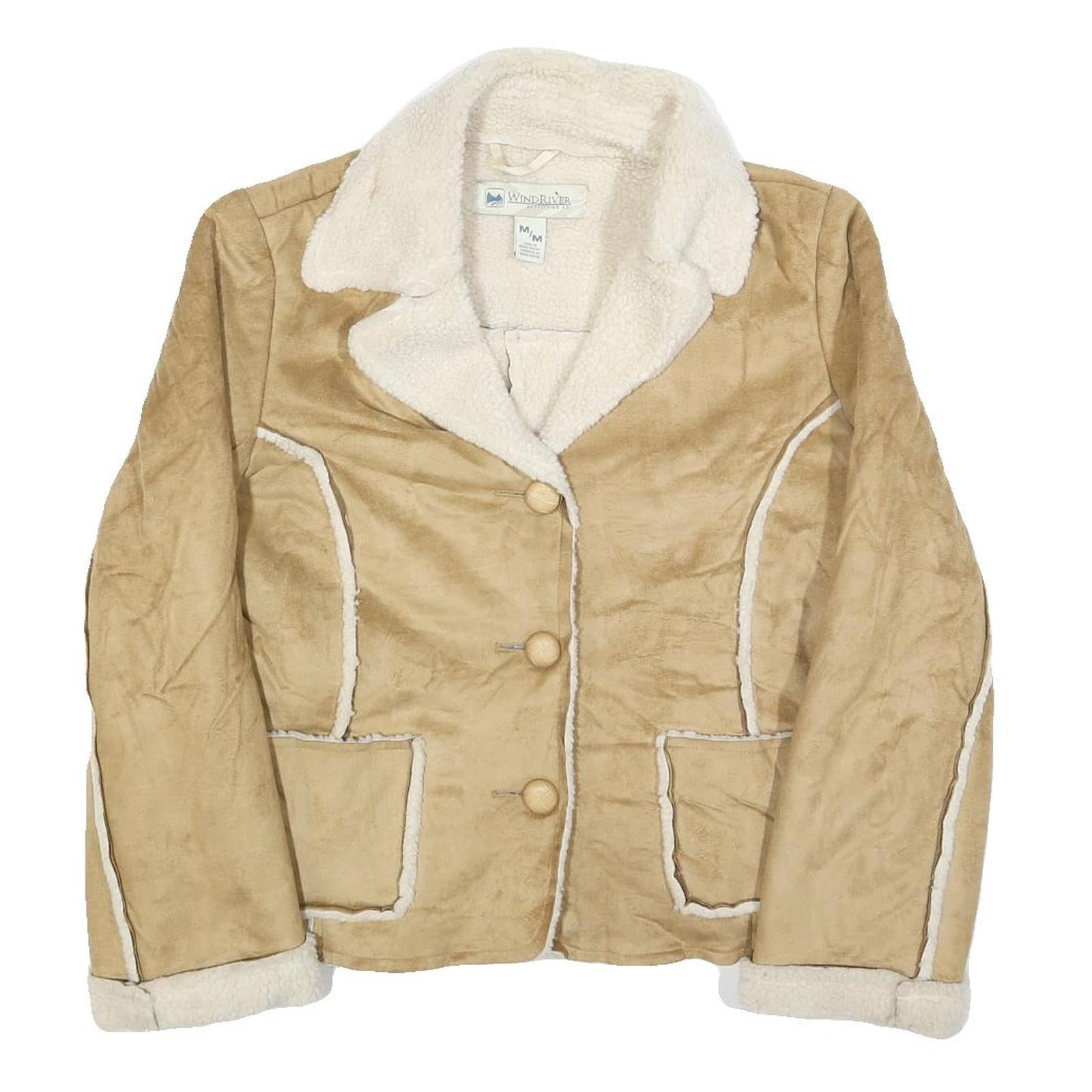 WINDRIVER Womens Beige & Cream Button Jacket M Polyester Sherpa Faux Suede Refurbished - N/A refurbished available on Cerqular