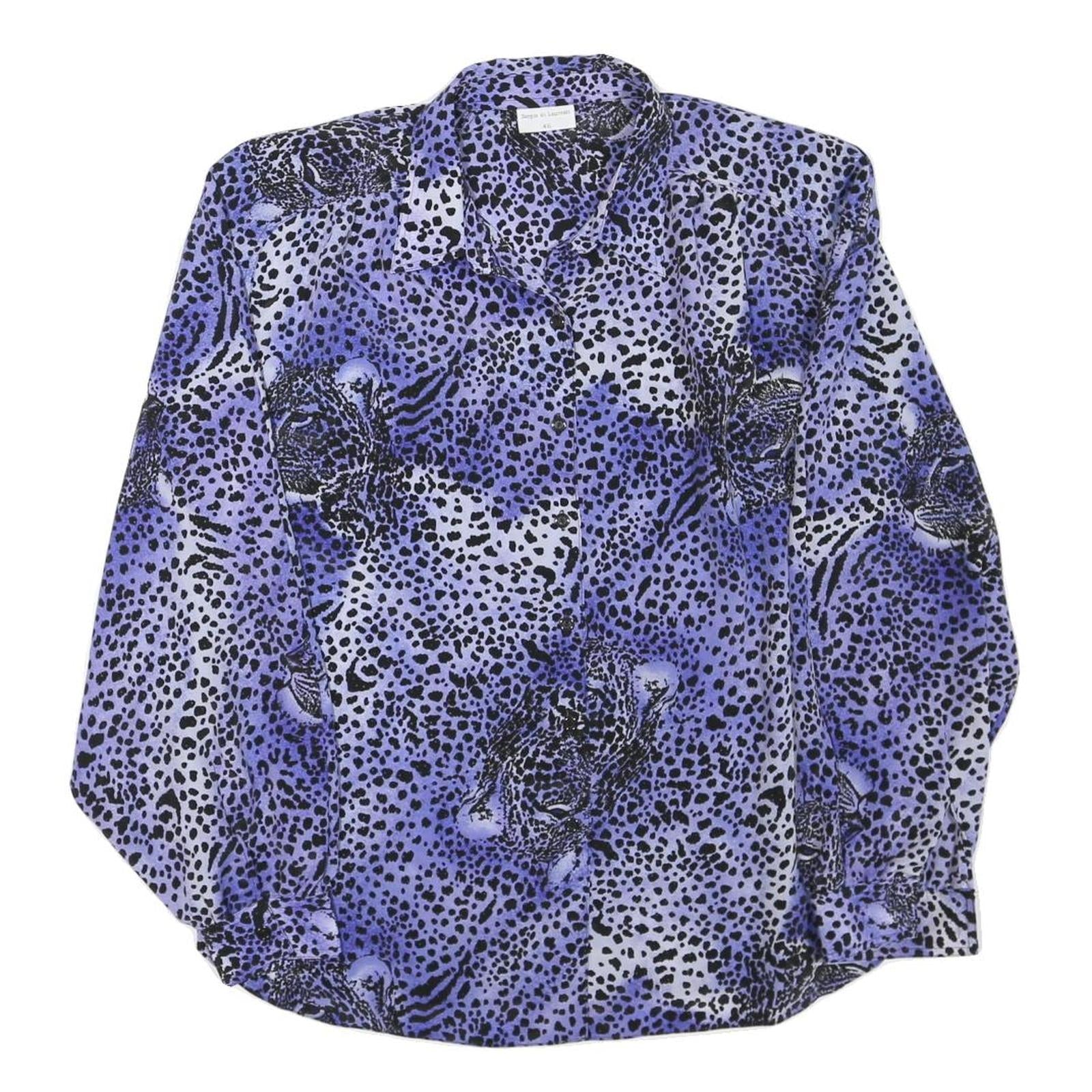 SERGIO DI LAURENTI Womens Blue Black Printed Shirt Long Sleeve Collared L Refurbished - N/A refurbished available on Cerqular