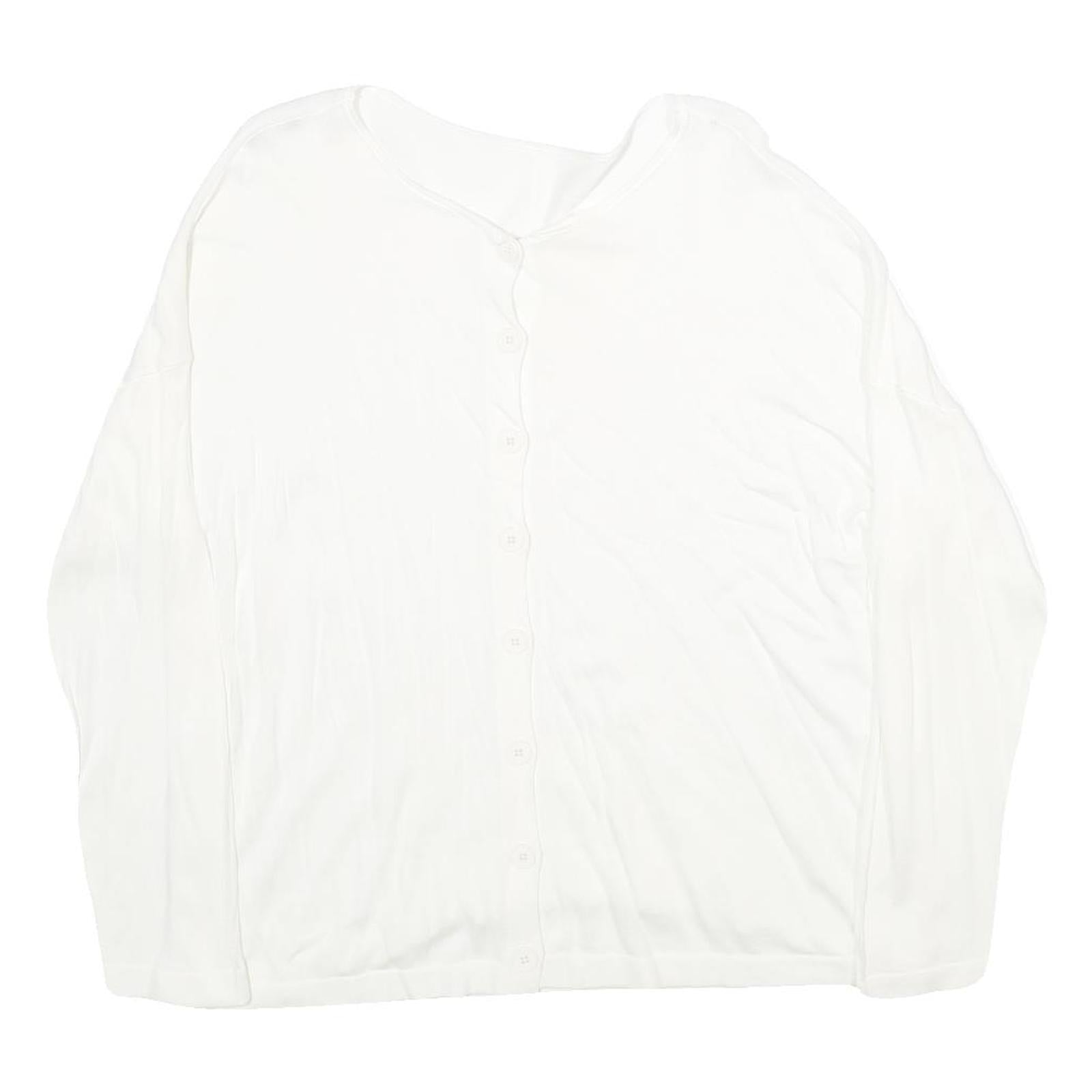 BENETTON Womens White Plain Button Up Crew Neck Basic Knit Jumper XS Lightweight Refurbished - N/A refurbished available on Cerqular