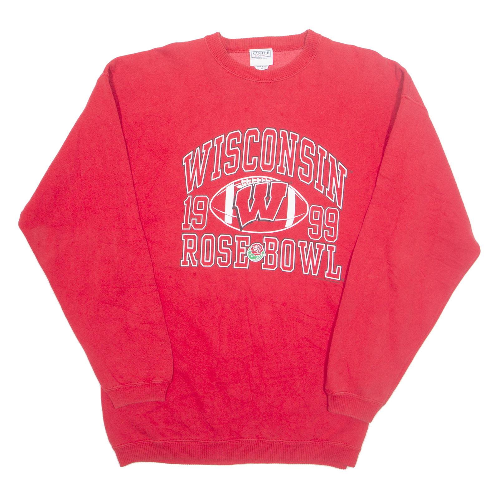 SANTEE Rose Bowl Wisconsin Badgers Mens Sweatshirt Red 90s USA XL Refurbished - N/A refurbished available on Cerqular