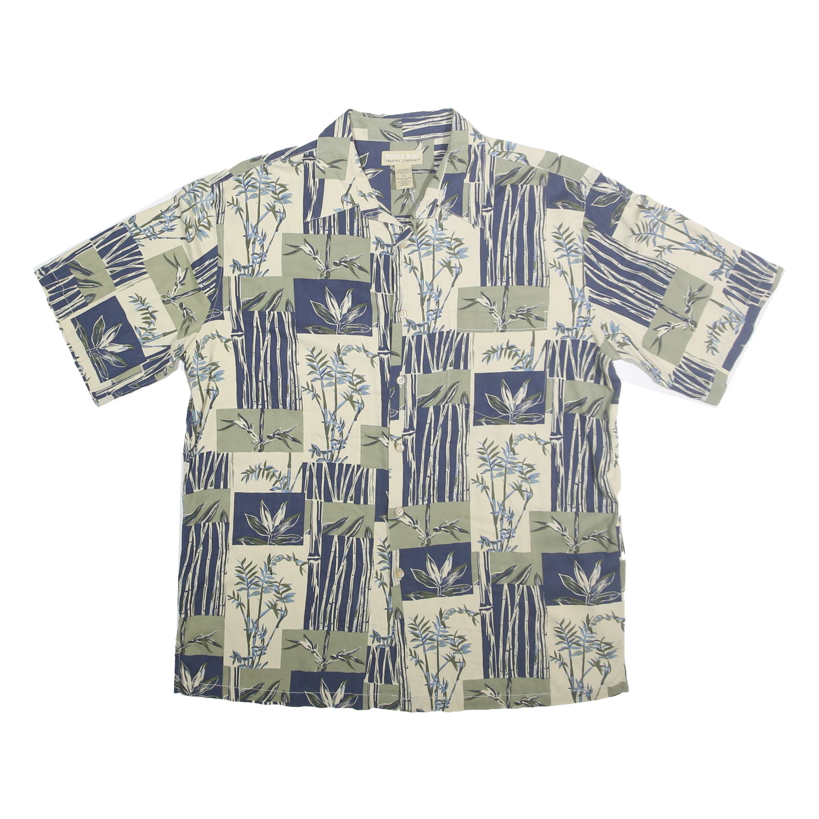 KONA KAI Mens Blue Green Cream Hawaiian Shirt XL Silk Blend Relaxed Fit Button Refurbished - N/A refurbished available on Cerqular