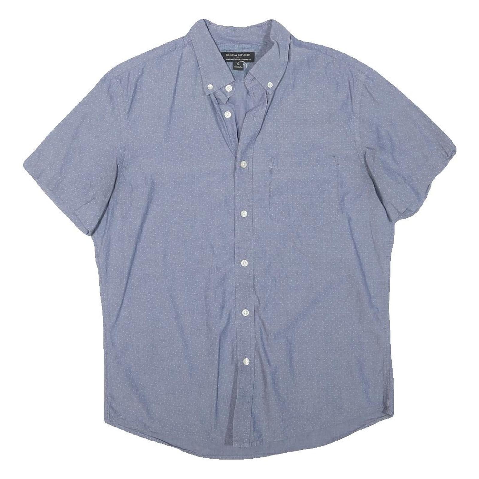 BANANA REPUBLIC Mens Blue & White Dotted Short Sleeve Shirt M Cotton Blend Refurbished - N/A refurbished available on Cerqular