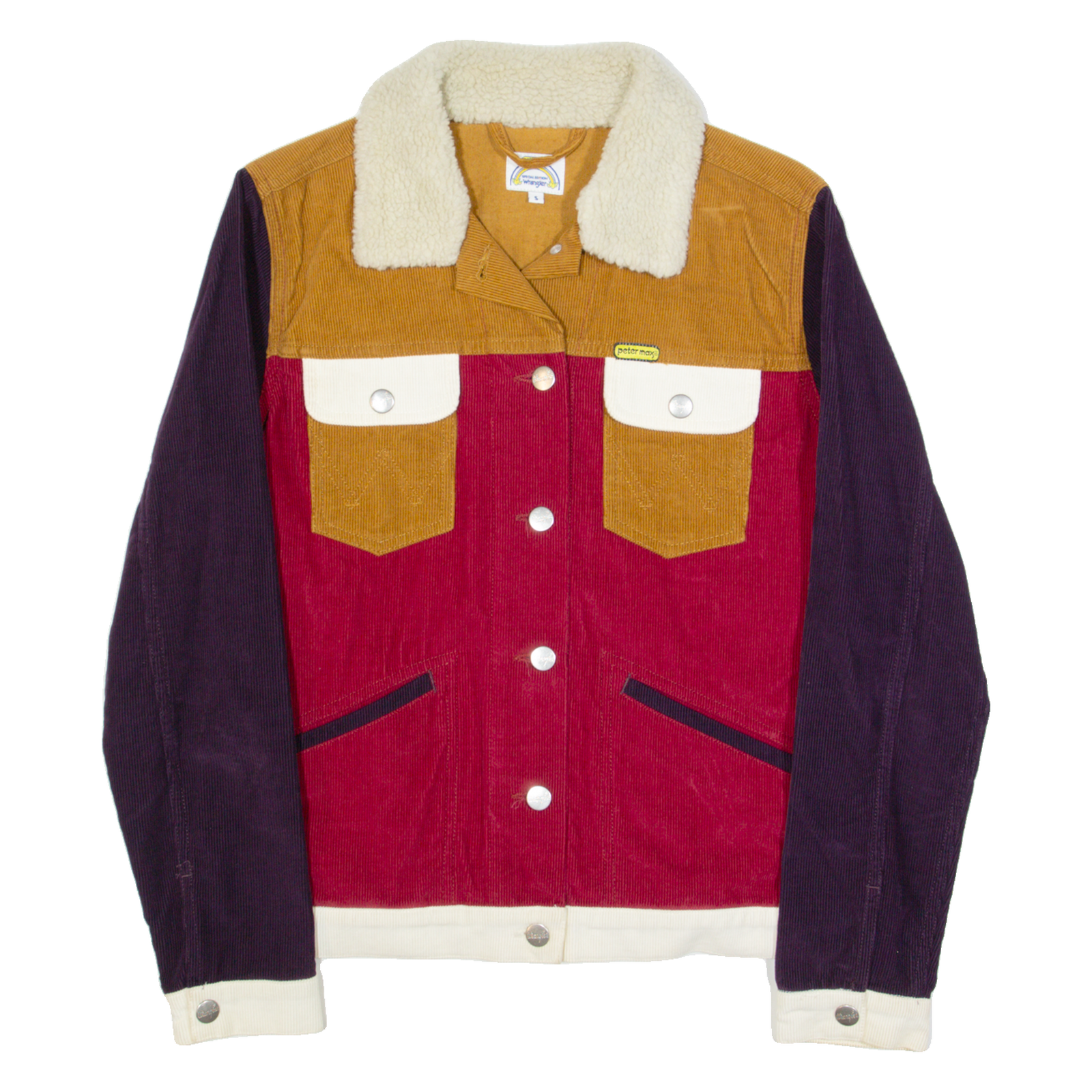 WRANGLER PETER MAX Womens Corduroy Jacket Red Colourblock S Refurbished - N/A refurbished available on Cerqular