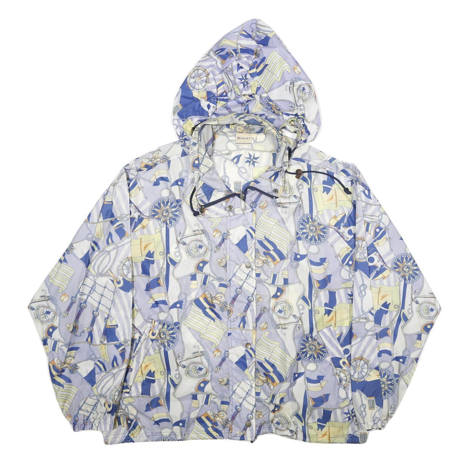 DAMART Womens Blue & Beige Nautical Print Jacket UK 6 Nylon Zip Hooded Casual Refurbished - N/A refurbished available on Cerqular