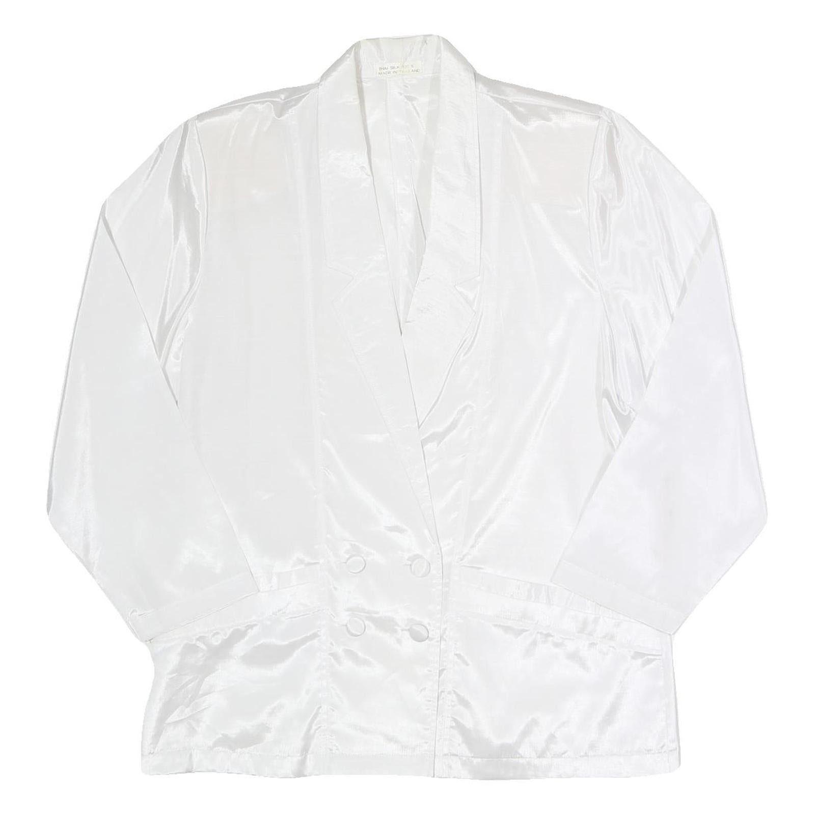 Womens White Silk Button Jacket L Plain Long Sleeve Classic Relaxed Fit Refurbished - N/A refurbished available on Cerqular