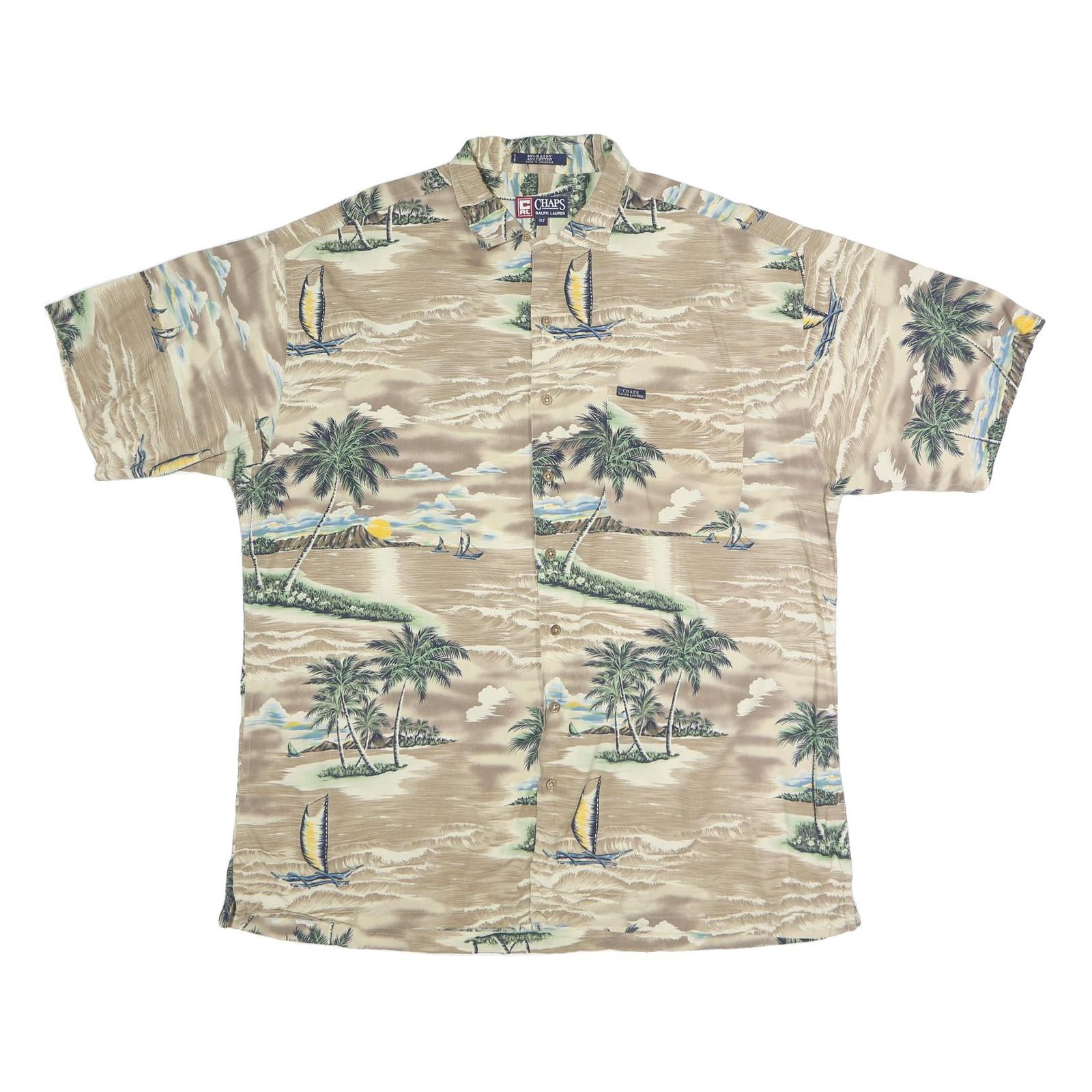 CHAPS RALPH LAUREN Mens Beige Hawaiian Shirt XL Cotton Blend Tropical Print Refurbished - N/A refurbished available on Cerqular
