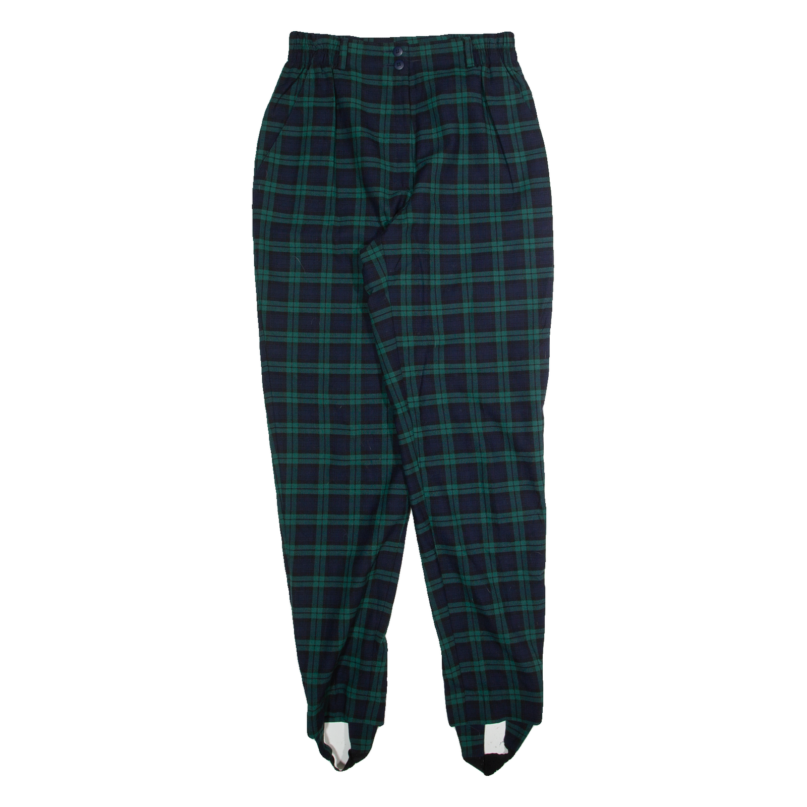 STARK Plaid Stirrups Womens Trousers Green Skinny 90s Wool W26 L30 Refurbished - N/A refurbished available on Cerqular