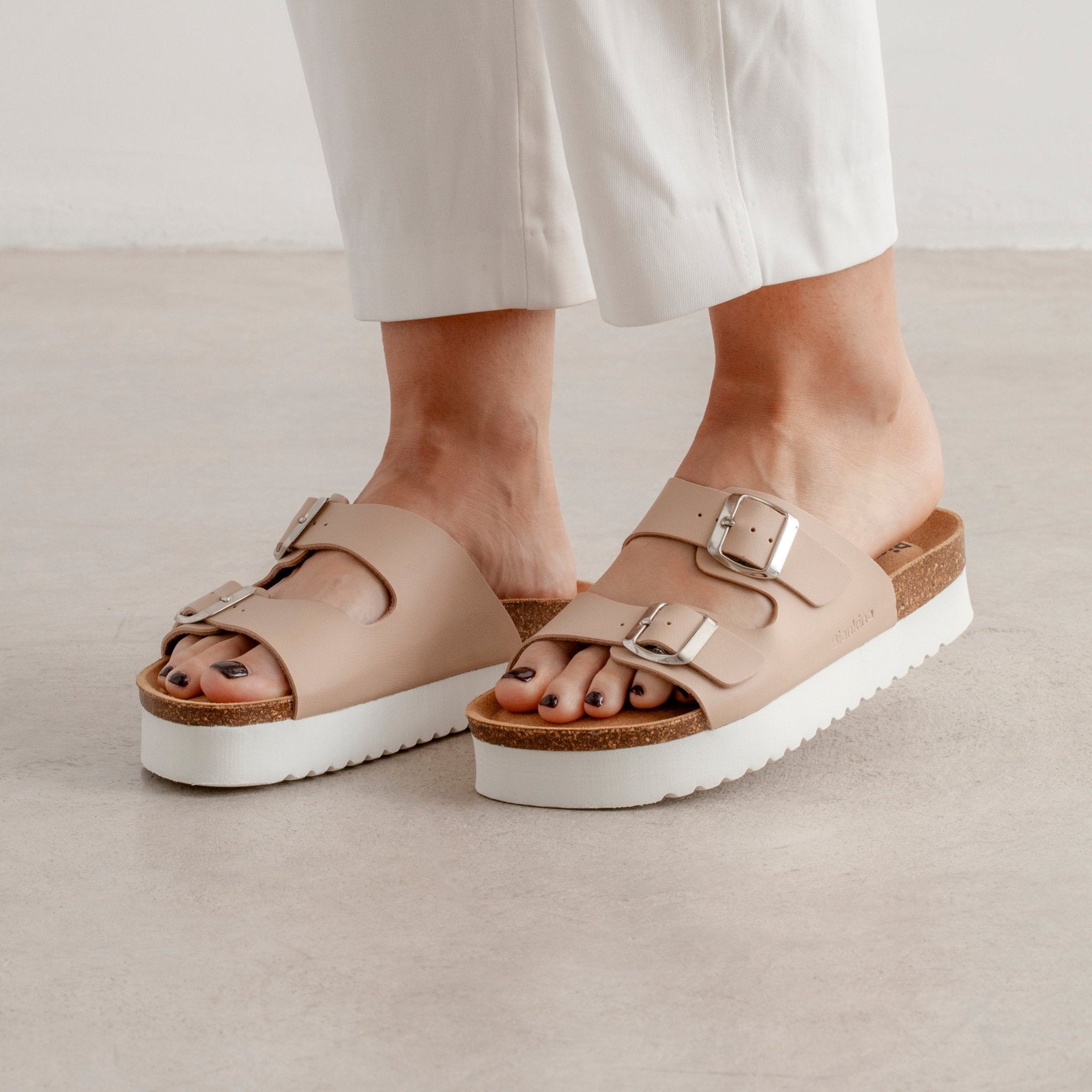 Muro Two-Strap Vegan Leather Platform Cork Sandal - Nude | Select Size: 8 US (39EU) | Color: Nude Refurbished - N/A refurbished available on Cerqular