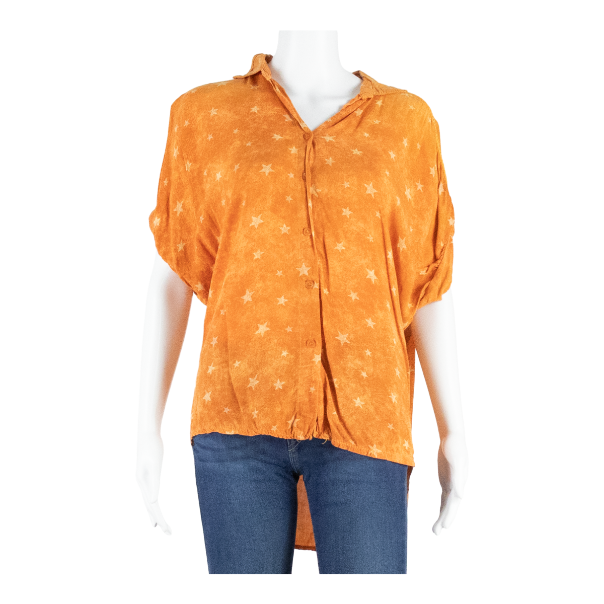 Womens Printed Blouse Orange V-Neck Spotted L Refurbished - N/A refurbished available on Cerqular
