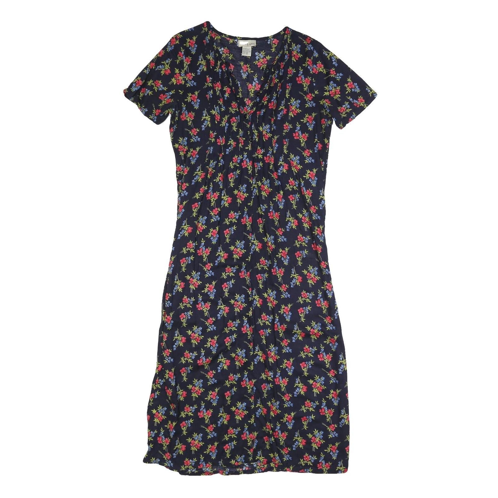 STUDIO Womens Black Floral Day Cotton Blend Dress Short Sleeve M Summer Refurbished - N/A refurbished available on Cerqular