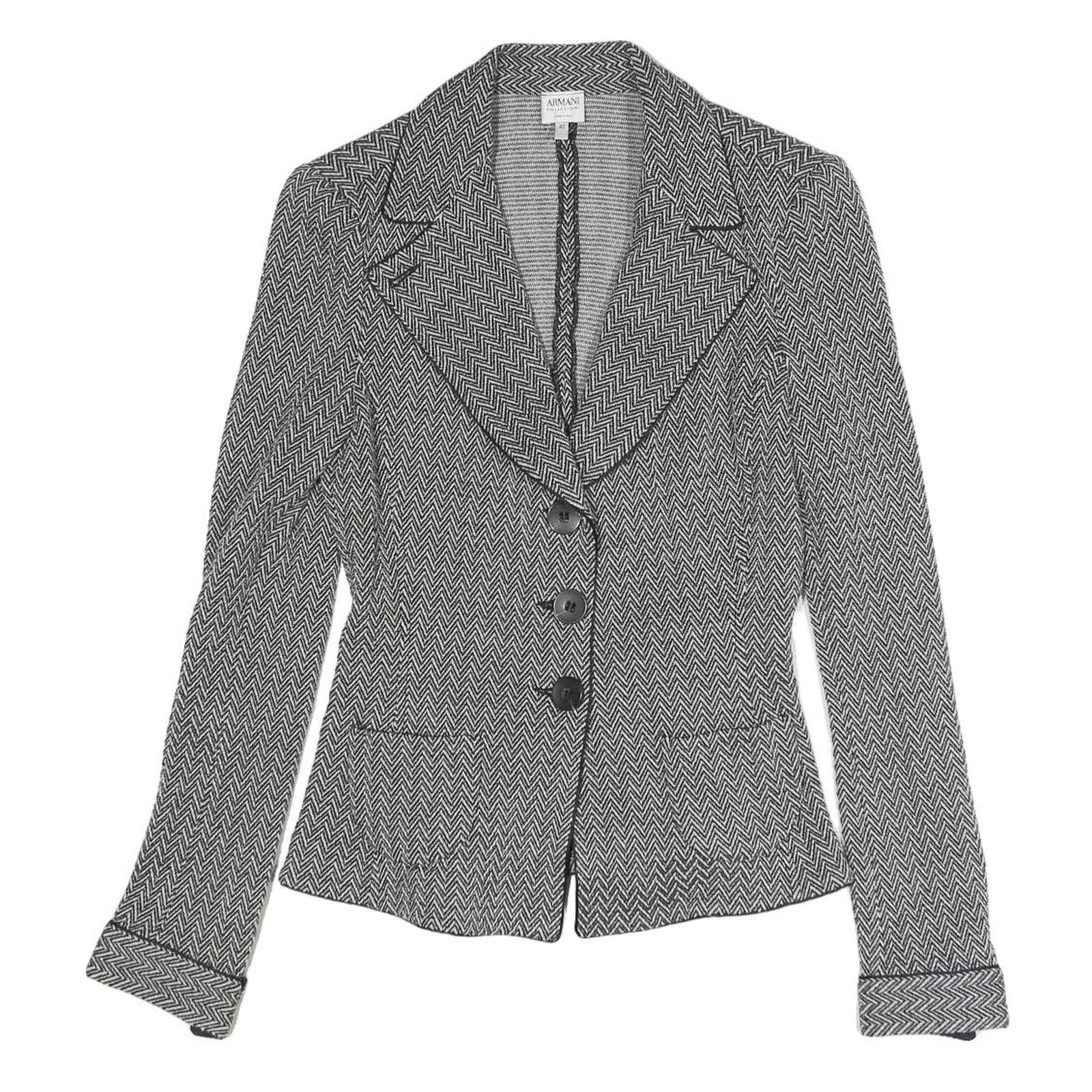 ARMANI COLLEZIONI Womens Black Jacket M Cotton Blend Herringbone Button Closure Refurbished - N/A refurbished available on Cerqular