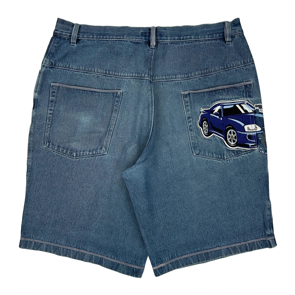 No Boundaries Graphic Denim Shorts - 40W 11L Dark Wash Cotton Refurbished - Thrifted (note: this is a term often used to describe second- refurbished available on Cerqular