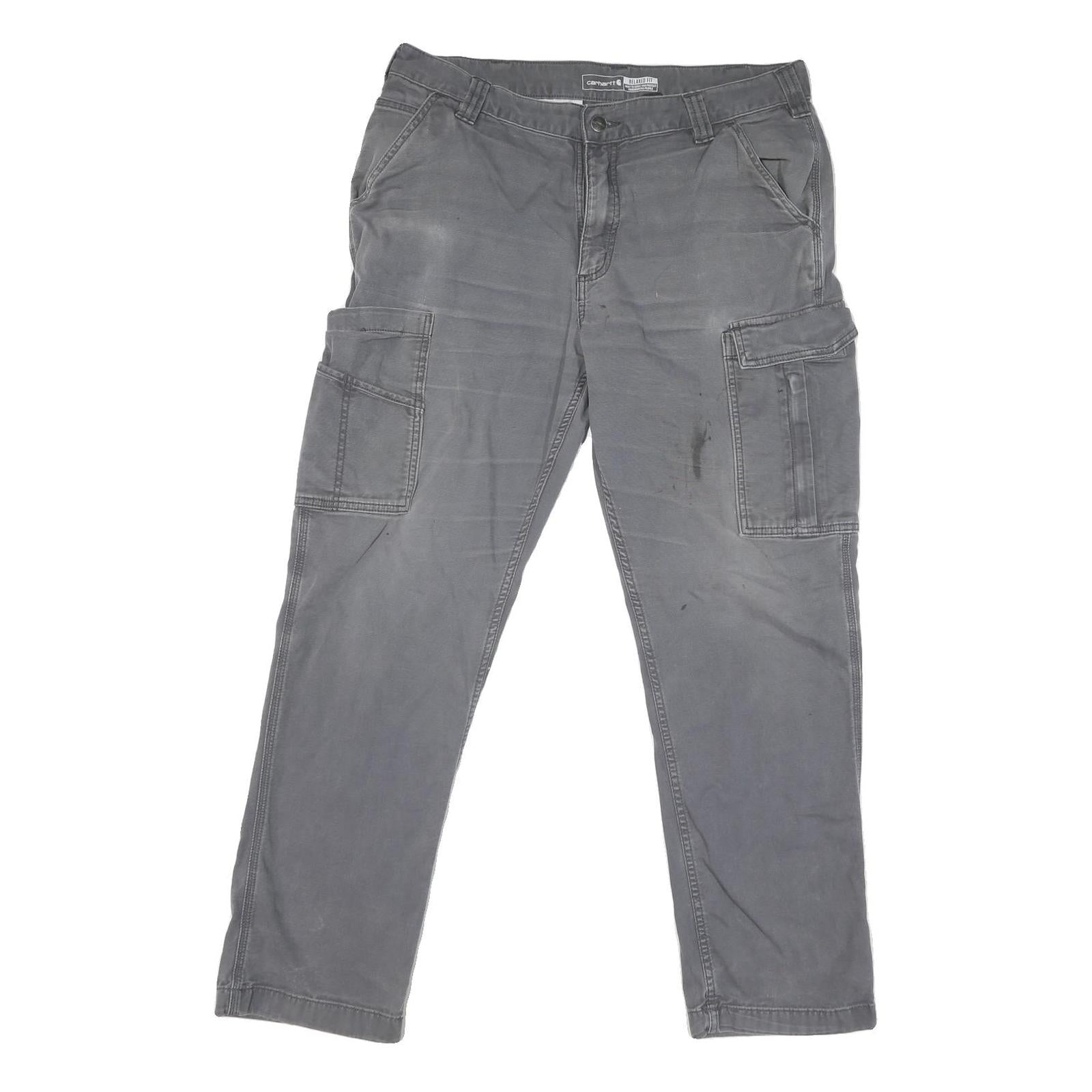 CARHARTT Mens Cotton Blend Grey Regular Cargo Trousers W36 L30 Workwear Casual Refurbished - N/A refurbished available on Cerqular