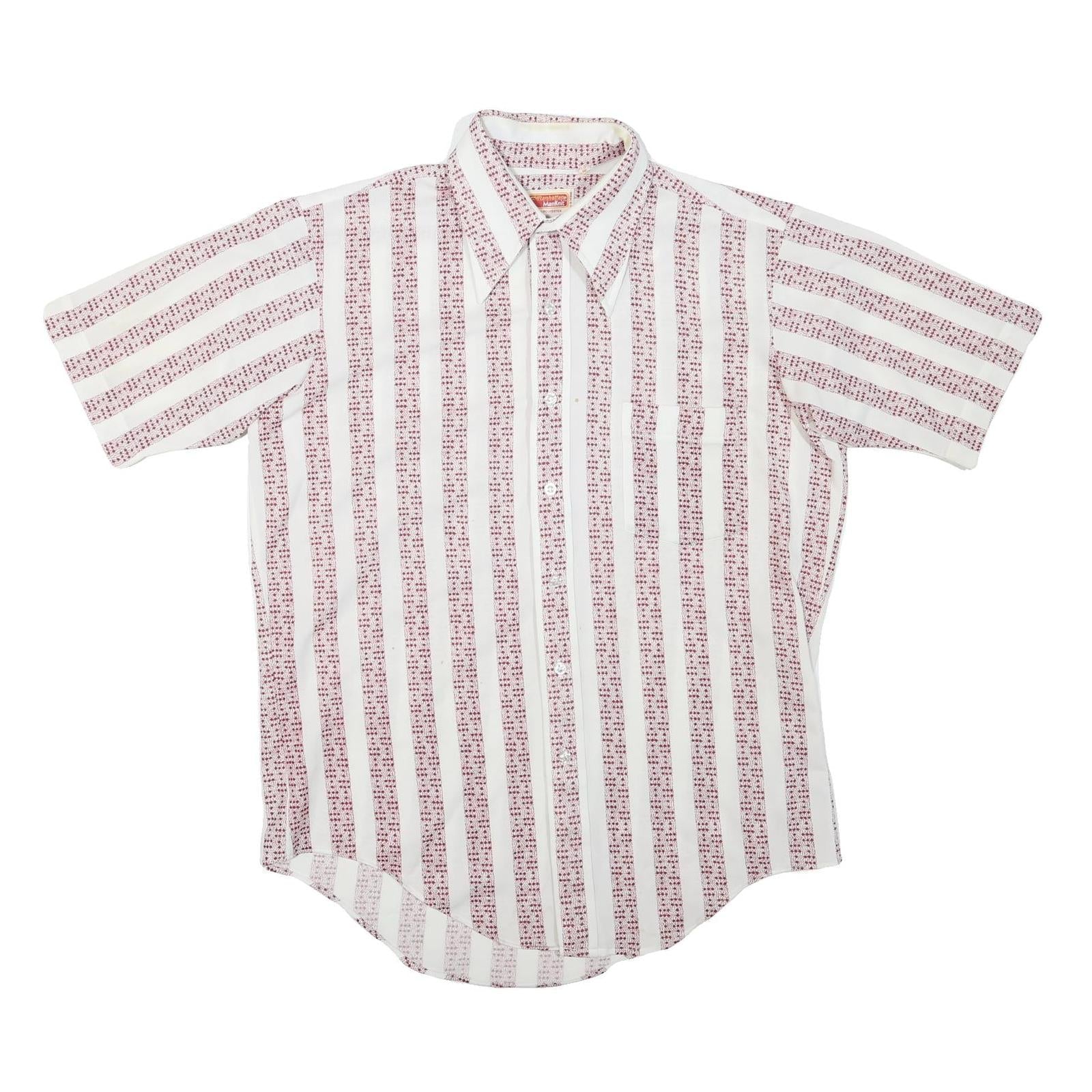 MAN KNIT Mens White & Burgundy Striped Shirt M Cotton Blend Button Collar Summer Refurbished - N/A refurbished available on Cerqular