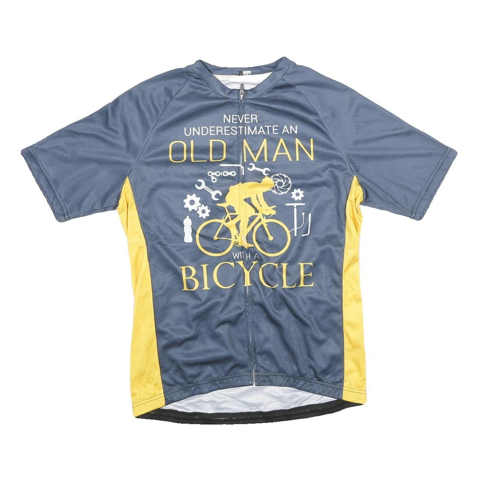 Mens Blue & Yellow Cycling Graphic T-Shirt M Short Sleeve Crew Neck Old Man Refurbished - N/A refurbished available on Cerqular