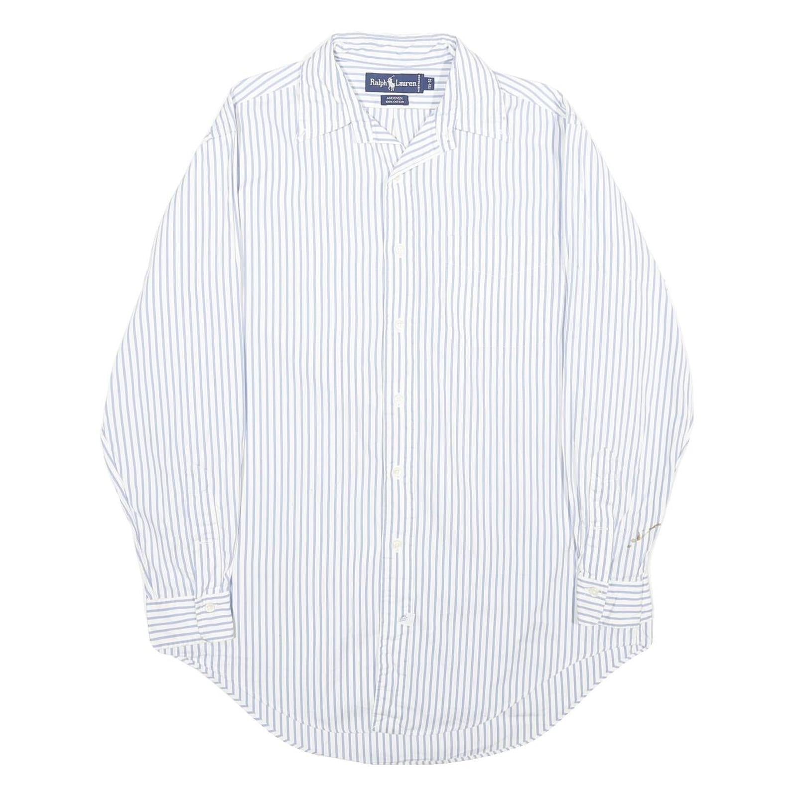 RALPH LAUREN Mens White & Blue Striped Cotton Shirt M Classic Button Down Long Refurbished - N/A refurbished available on Cerqular