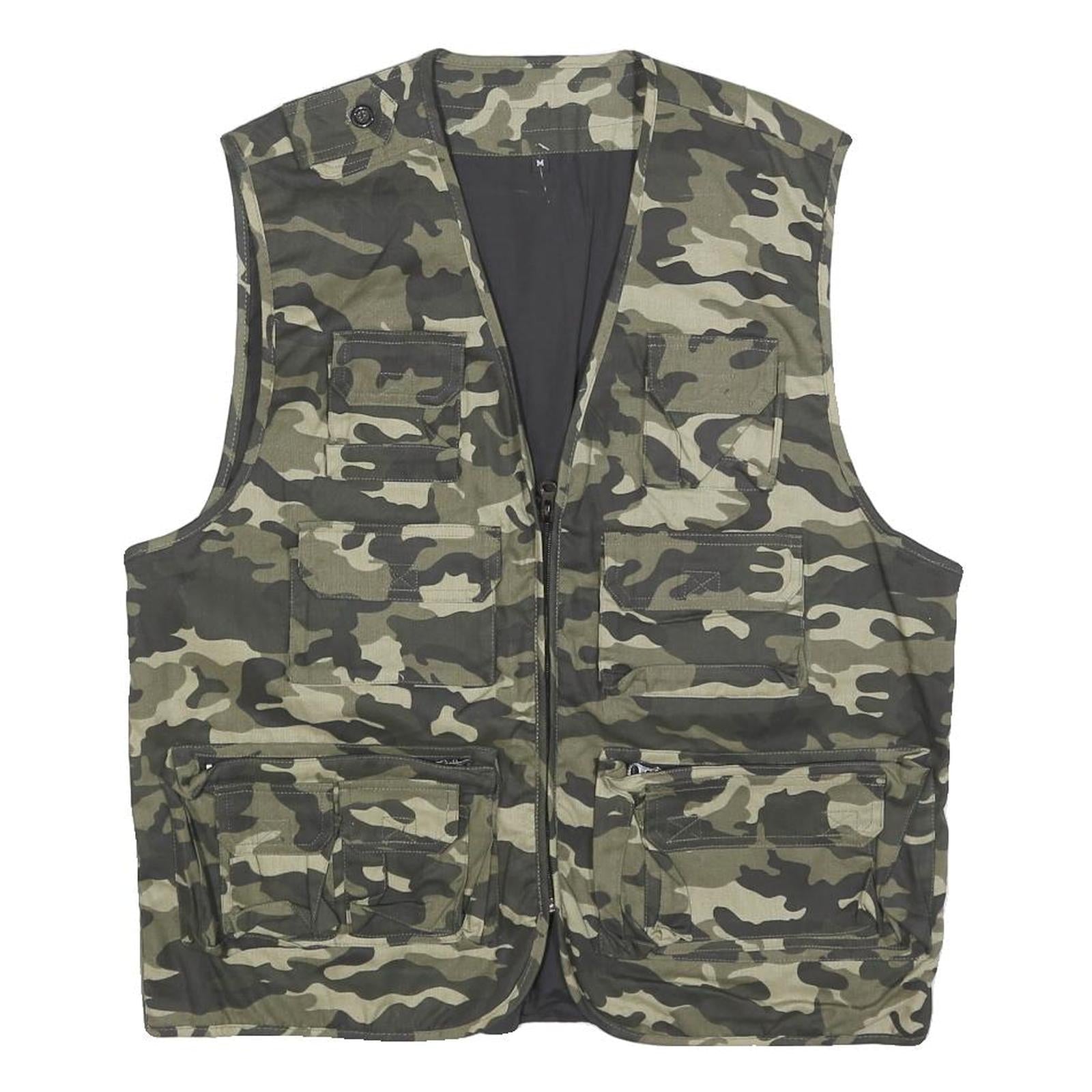 Mens Green Camouflage Cotton Blend Utility Jacket M Zip Front Casual Outdoor Refurbished - N/A refurbished available on Cerqular