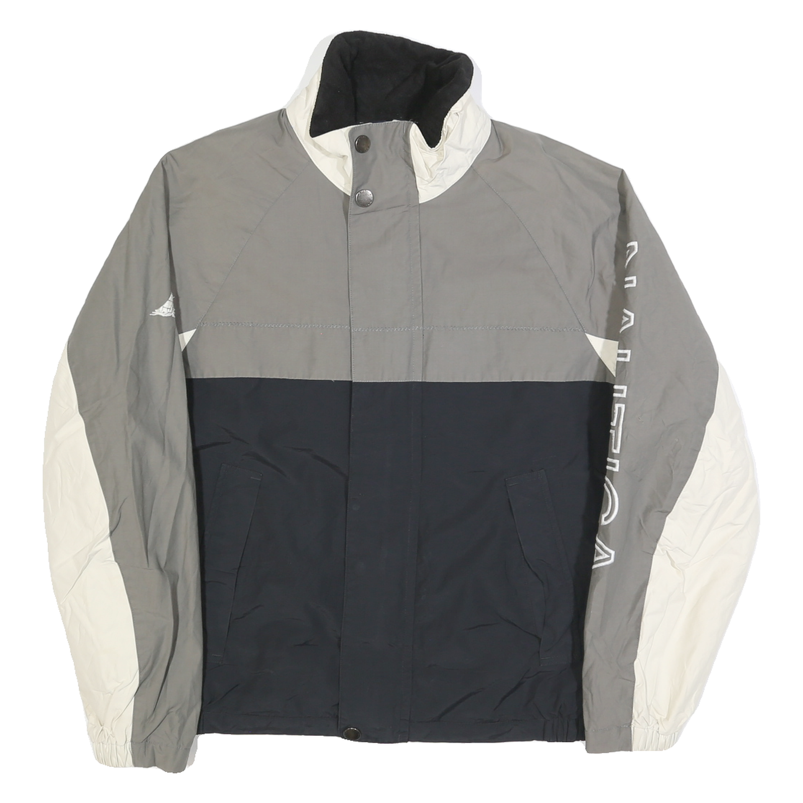 NAUTICA Mens Grey & White & Black Lightweight Zip Jacket S Polyester Blend Refurbished - N/A refurbished available on Cerqular