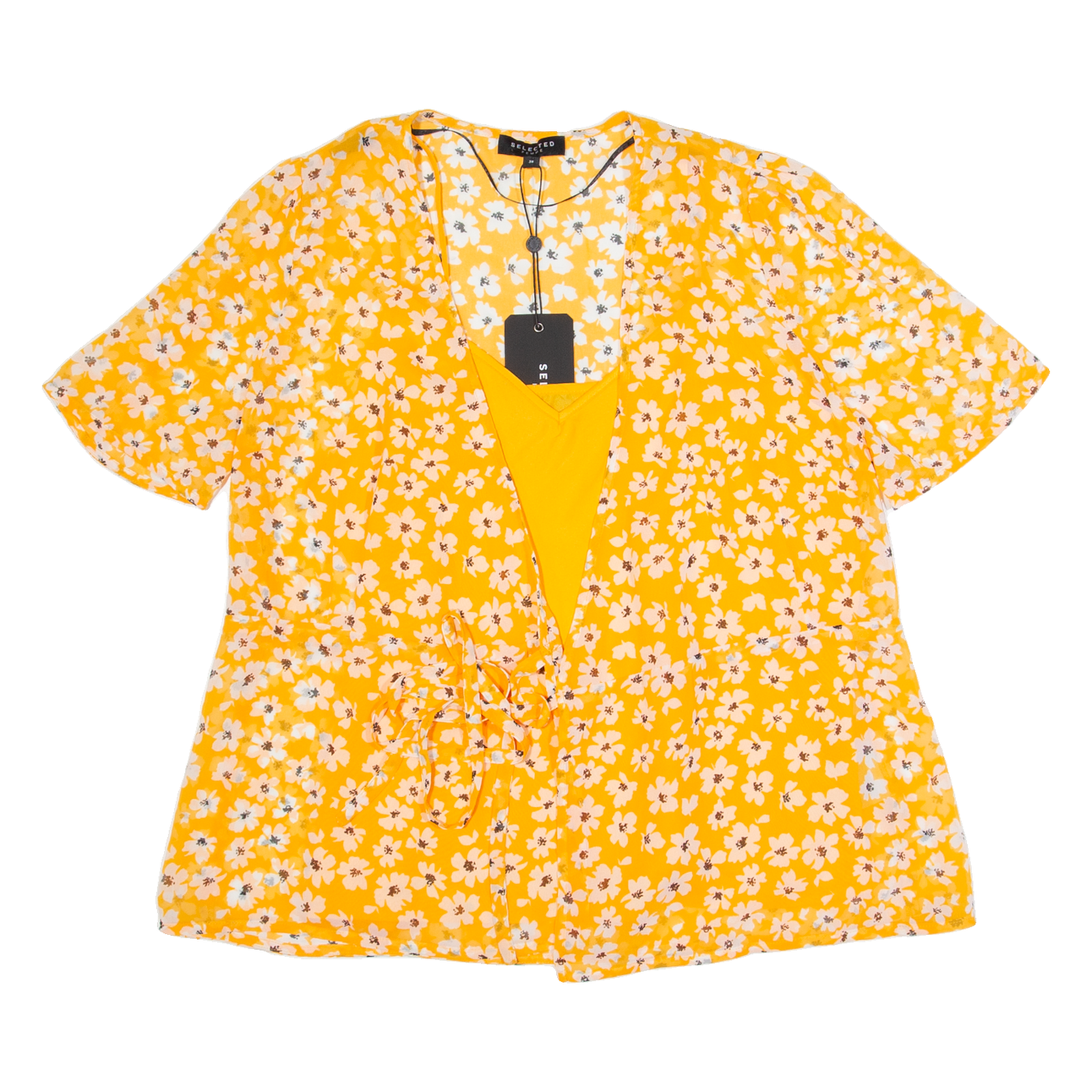 SELECTED FEMME Womens Printed Top Yellow Floral UK 8 Refurbished - N/A refurbished available on Cerqular