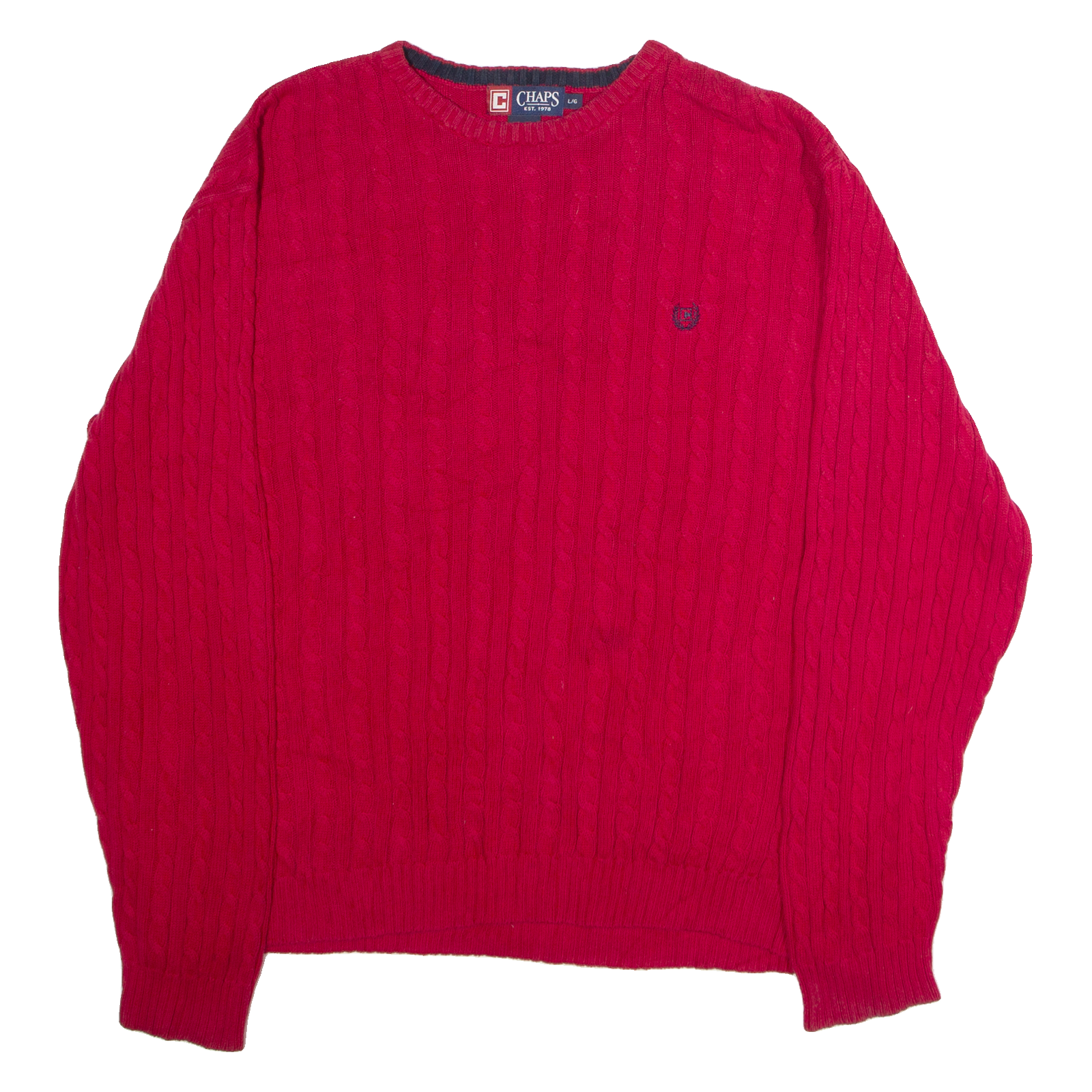 CHAPS Mens Jumper Red Crew Neck Cable Knit L Refurbished - N/A refurbished available on Cerqular