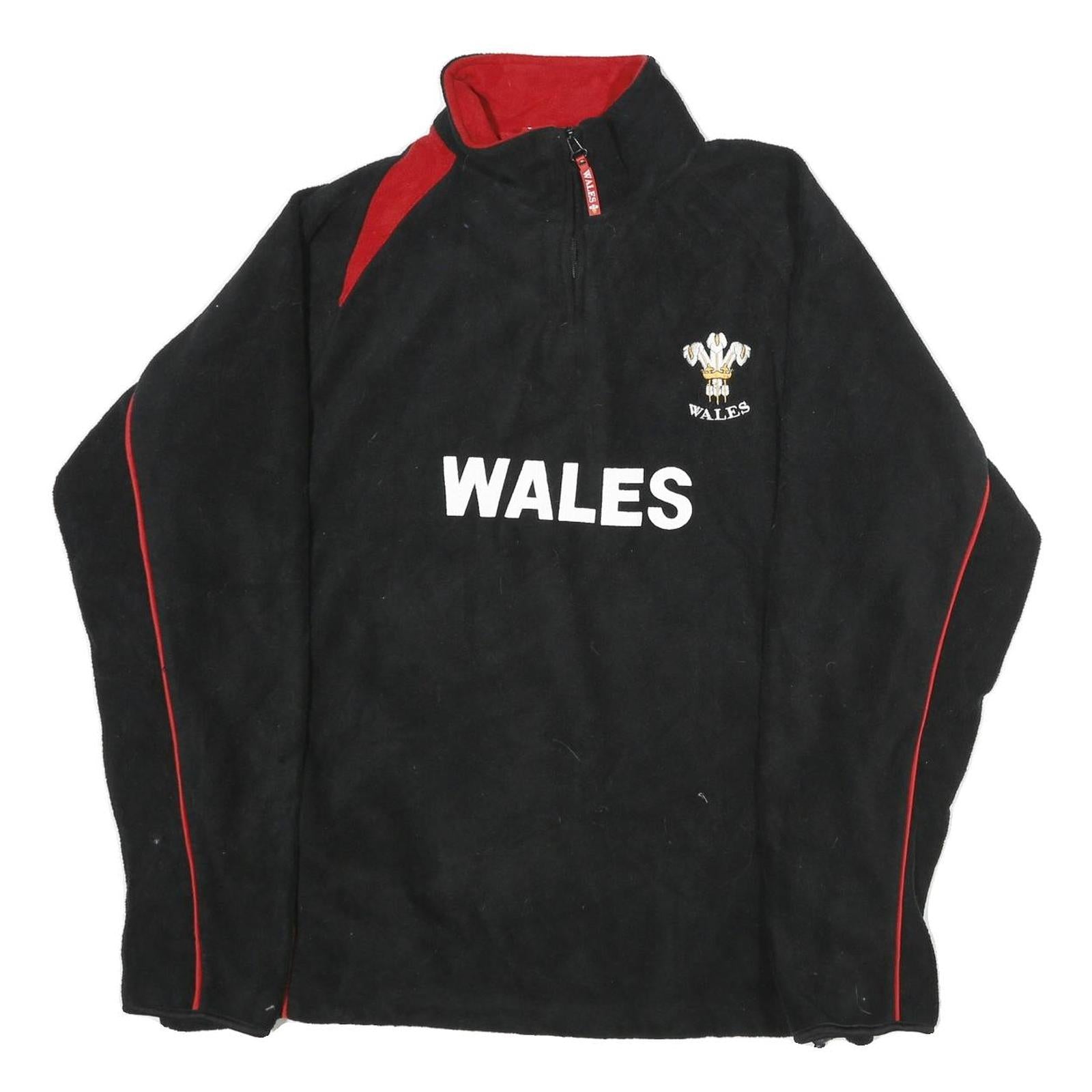 WALES Mens Black & Red Wales Pattern Jumper 2XL Polyester Half Zip Sports Refurbished - N/A refurbished available on Cerqular