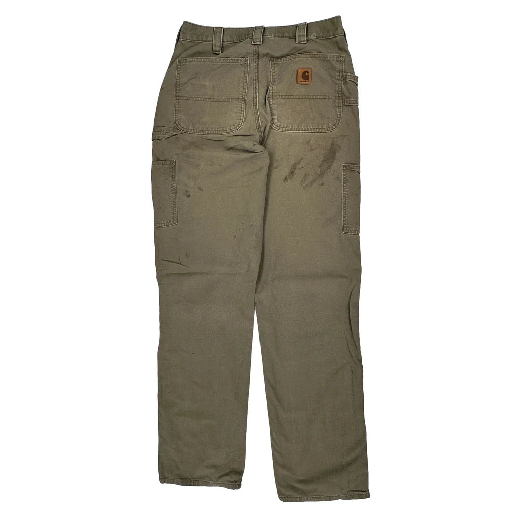 Loose Original Fit Carhartt Carpenter Trousers - 30W 36L Khaki Cotton Refurbished - Thrifted (note: this is a term often used to describe second- refurbished available on Cerqular