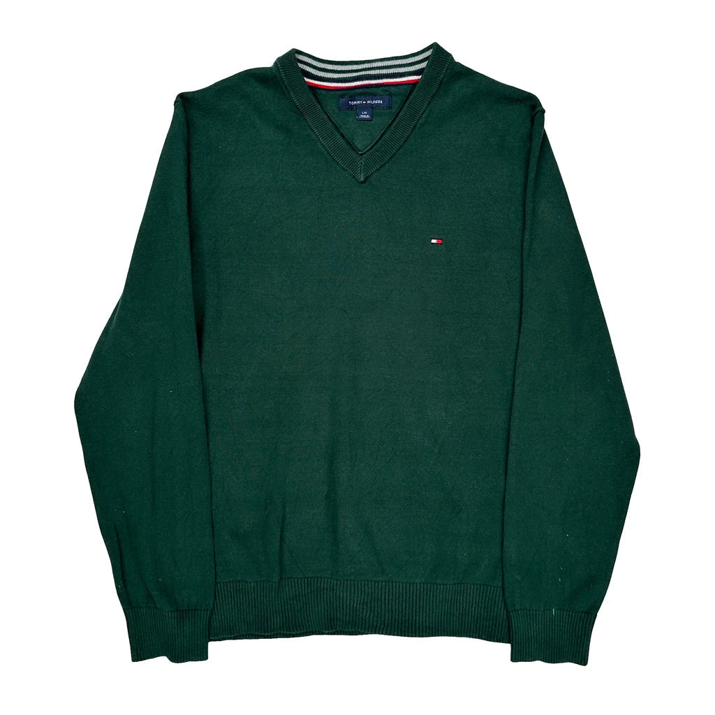 Buy Tommy Hilfiger V-Neck Jumper - Large Green Cotton Refurbished - $30.81 Tommy Hilfiger V-Neck Jumper - Large Green Cotton Refurbished - Thrifted (note: this is a term often used to describe second- refurbished available on Cerqular