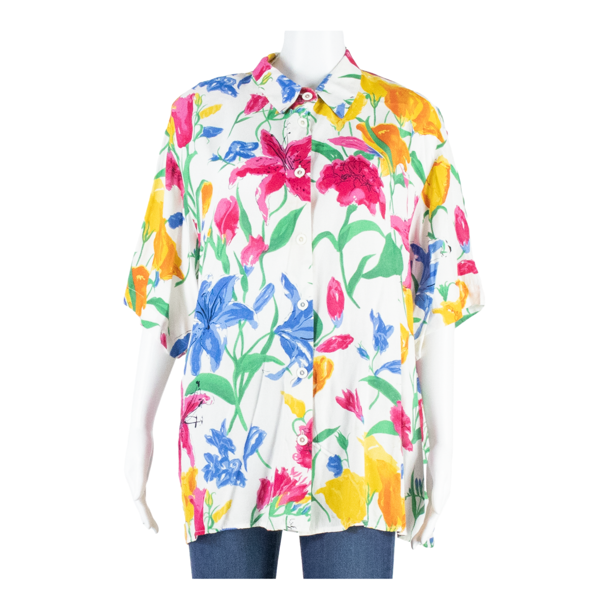 BIAGGINI Womens Printed Shirt White Collared Viscose Floral M Refurbished - N/A refurbished available on Cerqular