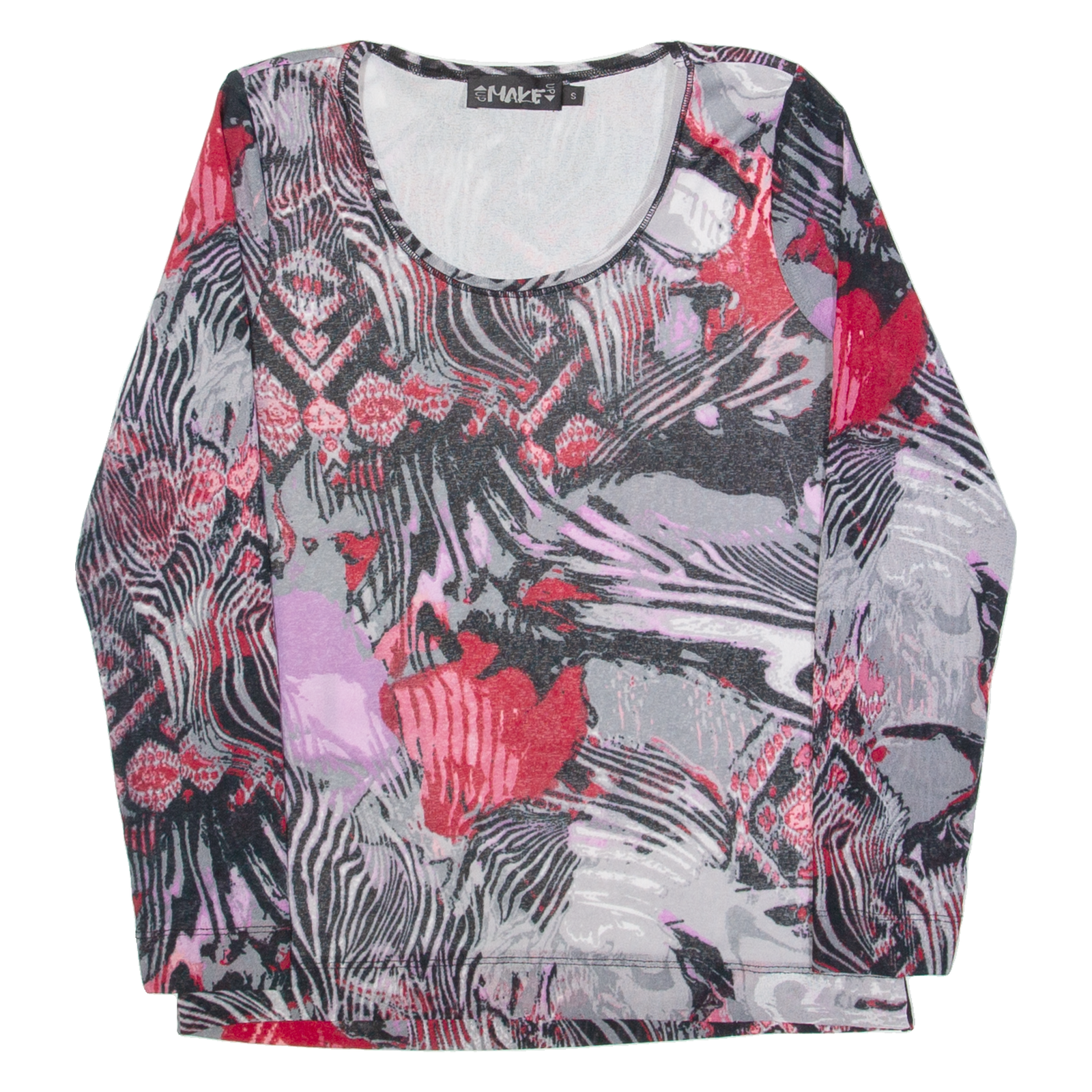 MAKE UP Womens Printed Top Grey Long Sleeve Crazy Pattern S Refurbished - N/A refurbished available on Cerqular