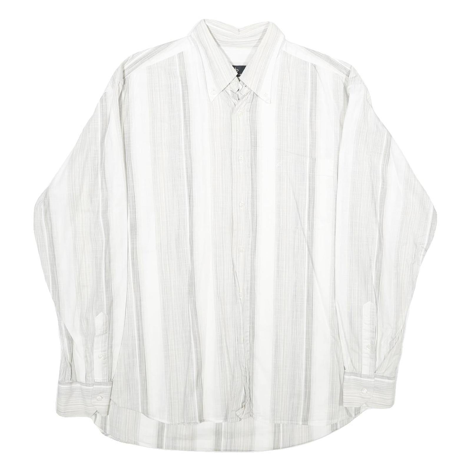DI ROCCOBAROCCO Mens White & Grey Striped Cotton Shirt L Button Down Collar Long Refurbished - N/A refurbished available on Cerqular