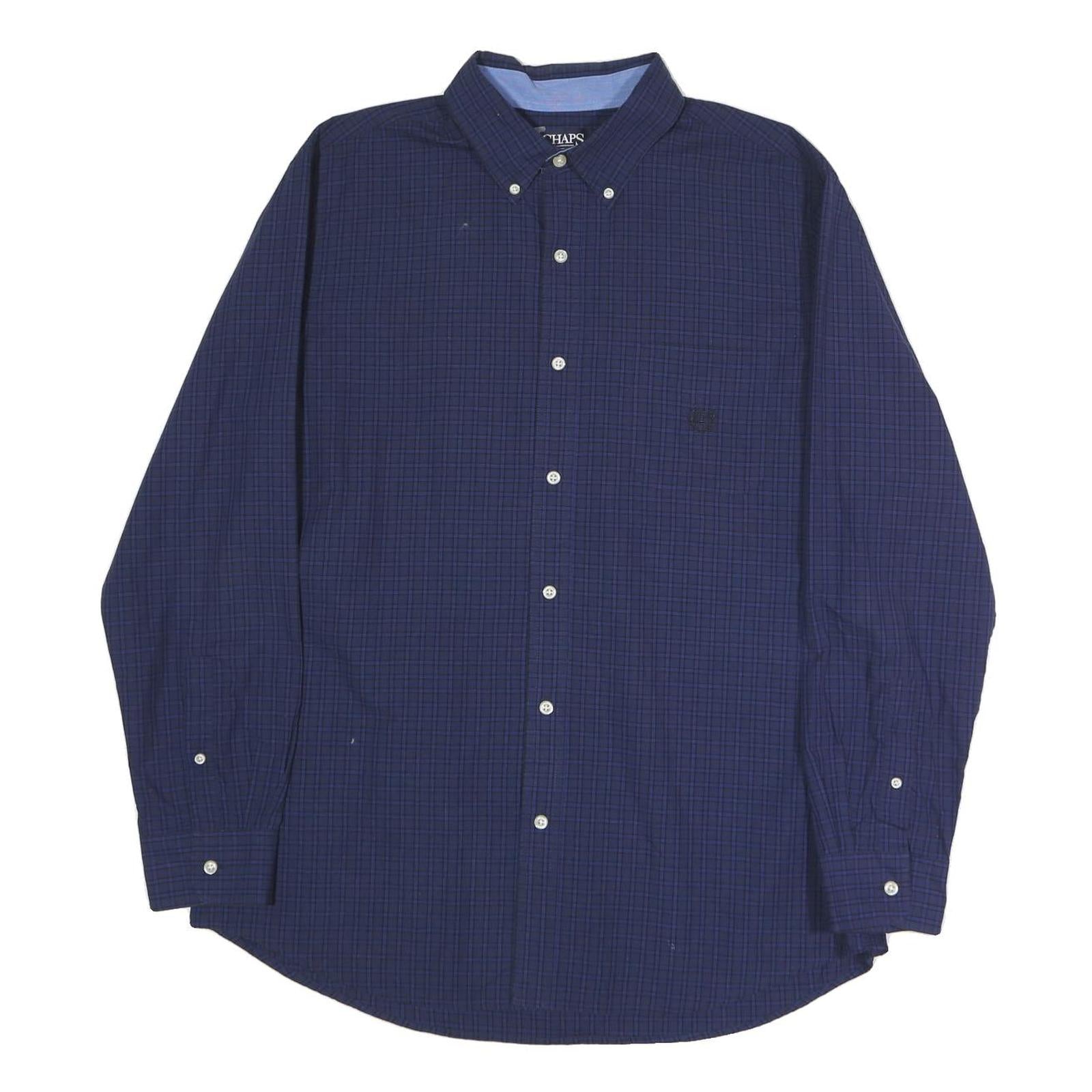 CHAPS Mens Navy Blue Check Shirt L Button-Down Collar Long Sleeve Casual Cotton Refurbished - N/A refurbished available on Cerqular