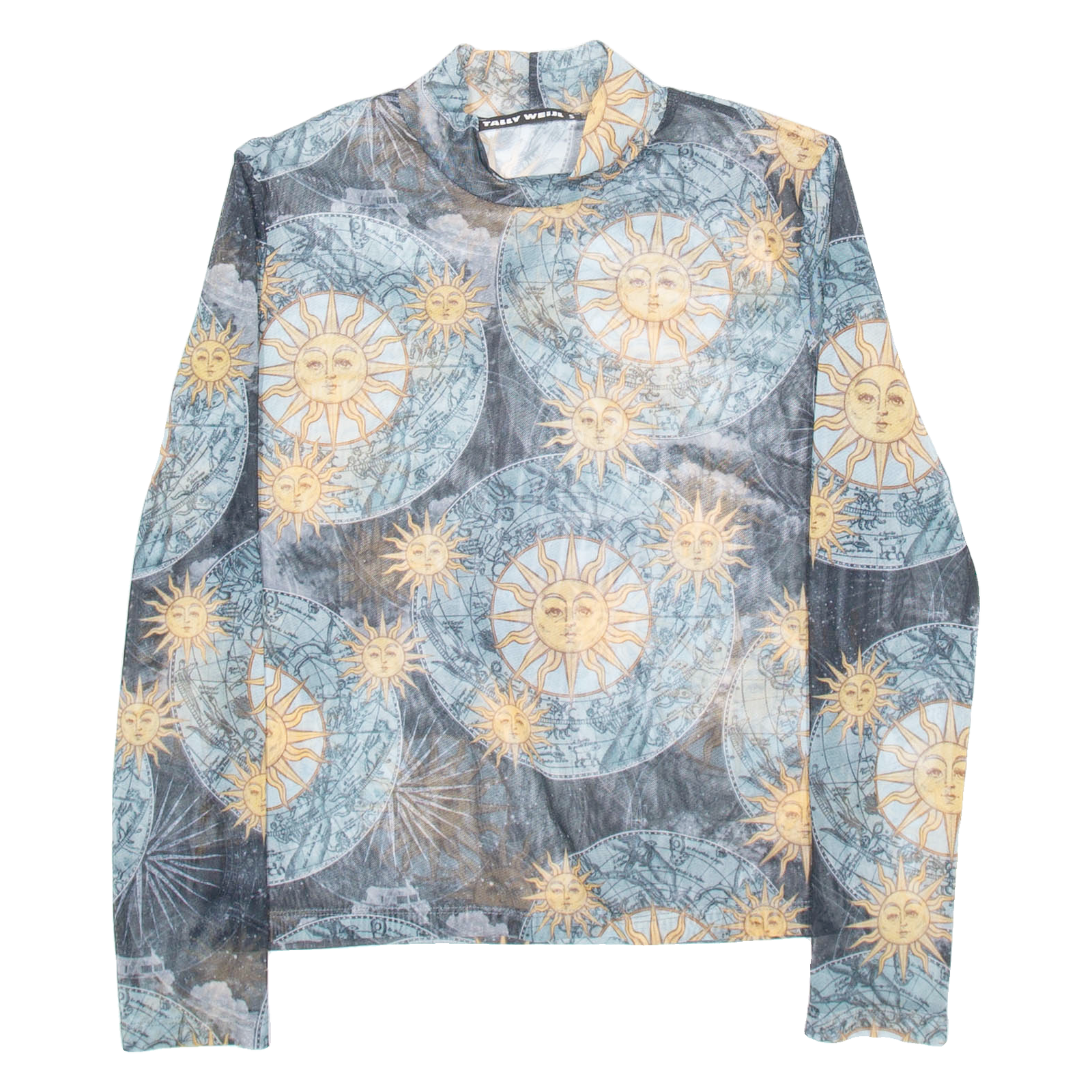 TALLY WEIJL Womens Printed Blouse Blue High Neck Long Sleeve Crazy Pattern S Refurbished - N/A refurbished available on Cerqular