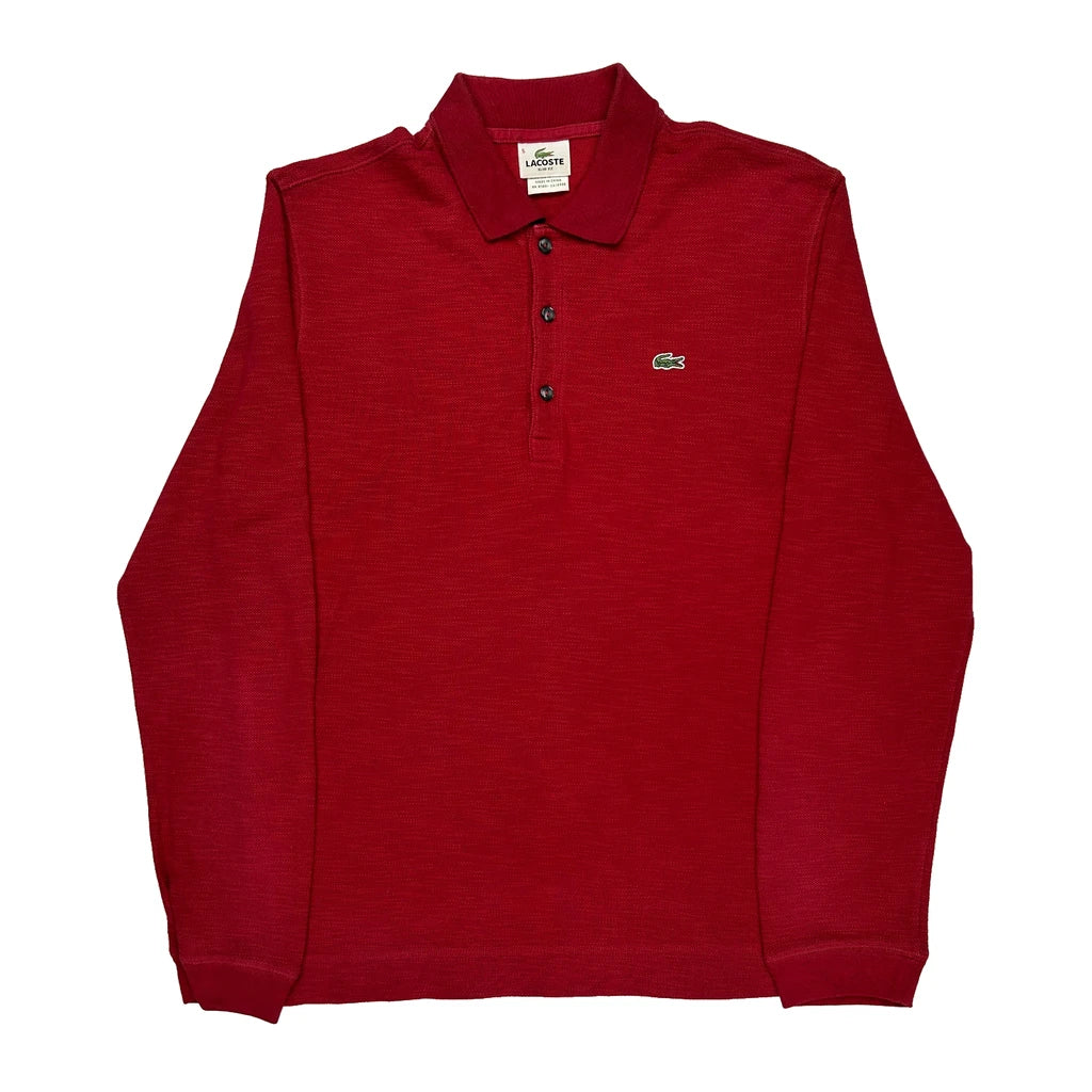Lacoste Slim Fit Long Sleeve Polo Shirt - Large Red Cotton Refurbished - Thrifted (note: this is a term often used to describe second- refurbished available on Cerqular