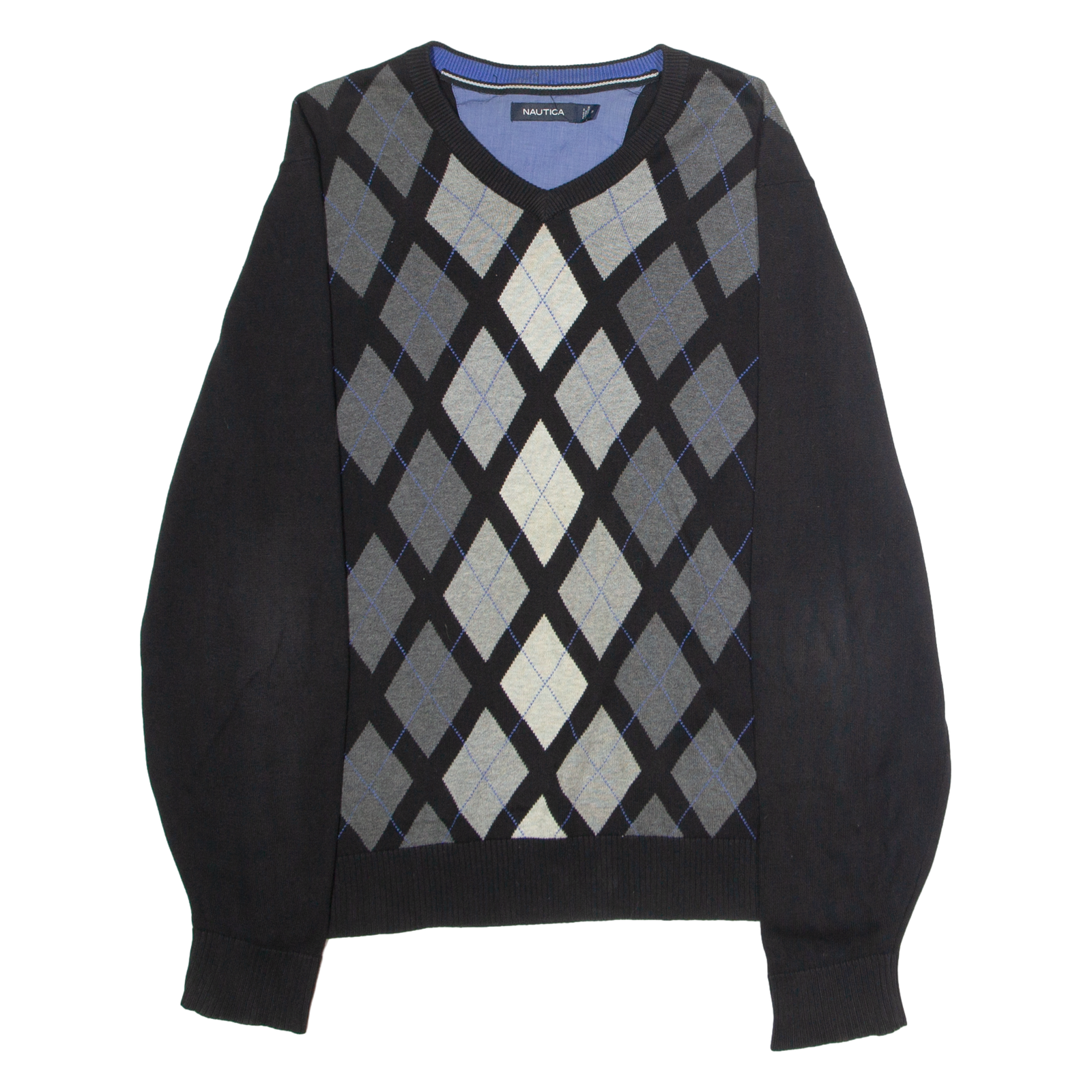 NAUTICA Mens Patterned Jumper Black Argyle Crew Neck Tight Knit M Refurbished - N/A refurbished available on Cerqular