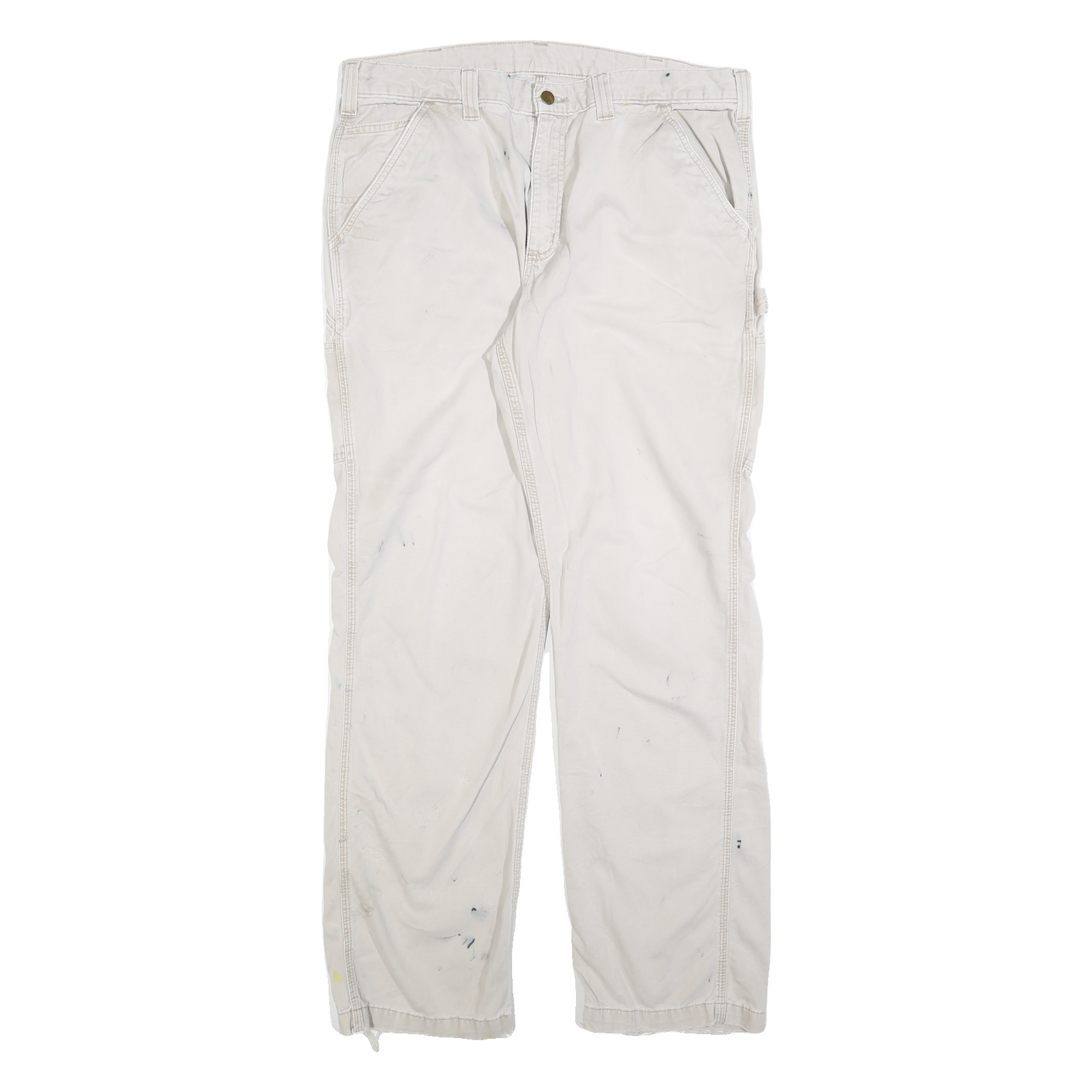 CARHARTT Mens Beige Relaxed Straight Trousers W36 L34 Cotton Blend Zip Closure Refurbished - N/A refurbished available on Cerqular