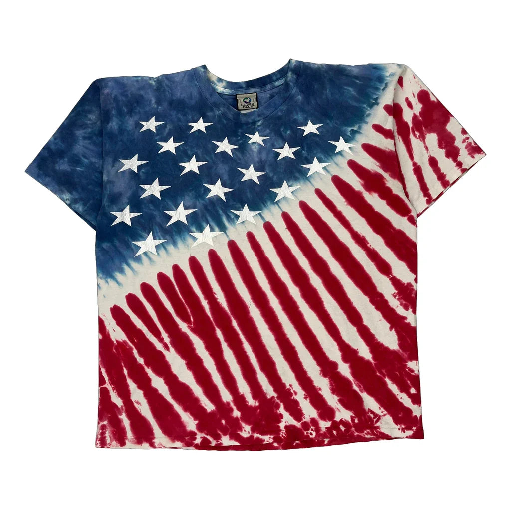 Buy American Flag Liquid Blue Tie-Dye T-Shirt - Large Multicoloured Cotton Refurbished - $30.14 American Flag Liquid Blue Tie-Dye T-Shirt - Large Multicoloured Cotton Refurbished - Thrifted (note: this is a term often used to describe second- refurbished available on Cerqular