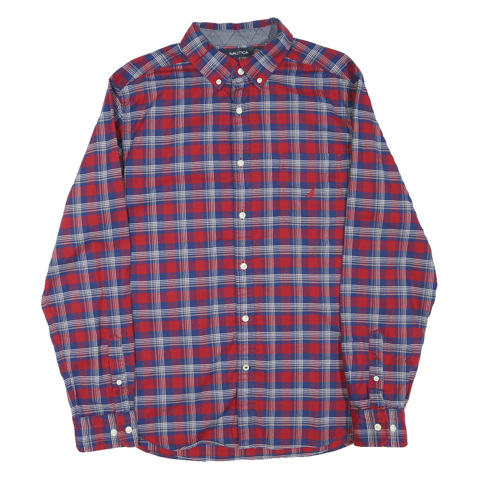 NAUTICA Mens Red & Blue Check Shirt L Cotton Blend Long Sleeve Button Down Refurbished - N/A refurbished available on Cerqular