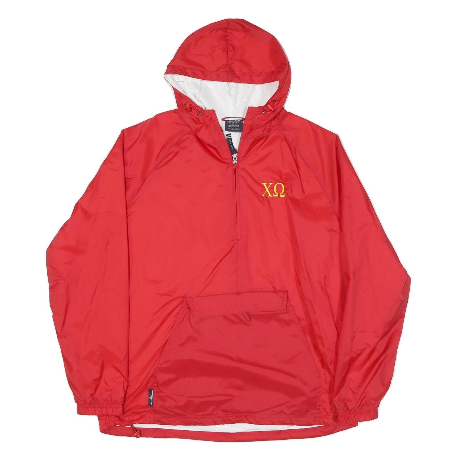 CHARLES RIVER Mens Red Nylon Hooded Jacket L Plain Water Resistant Zip Refurbished - N/A refurbished available on Cerqular