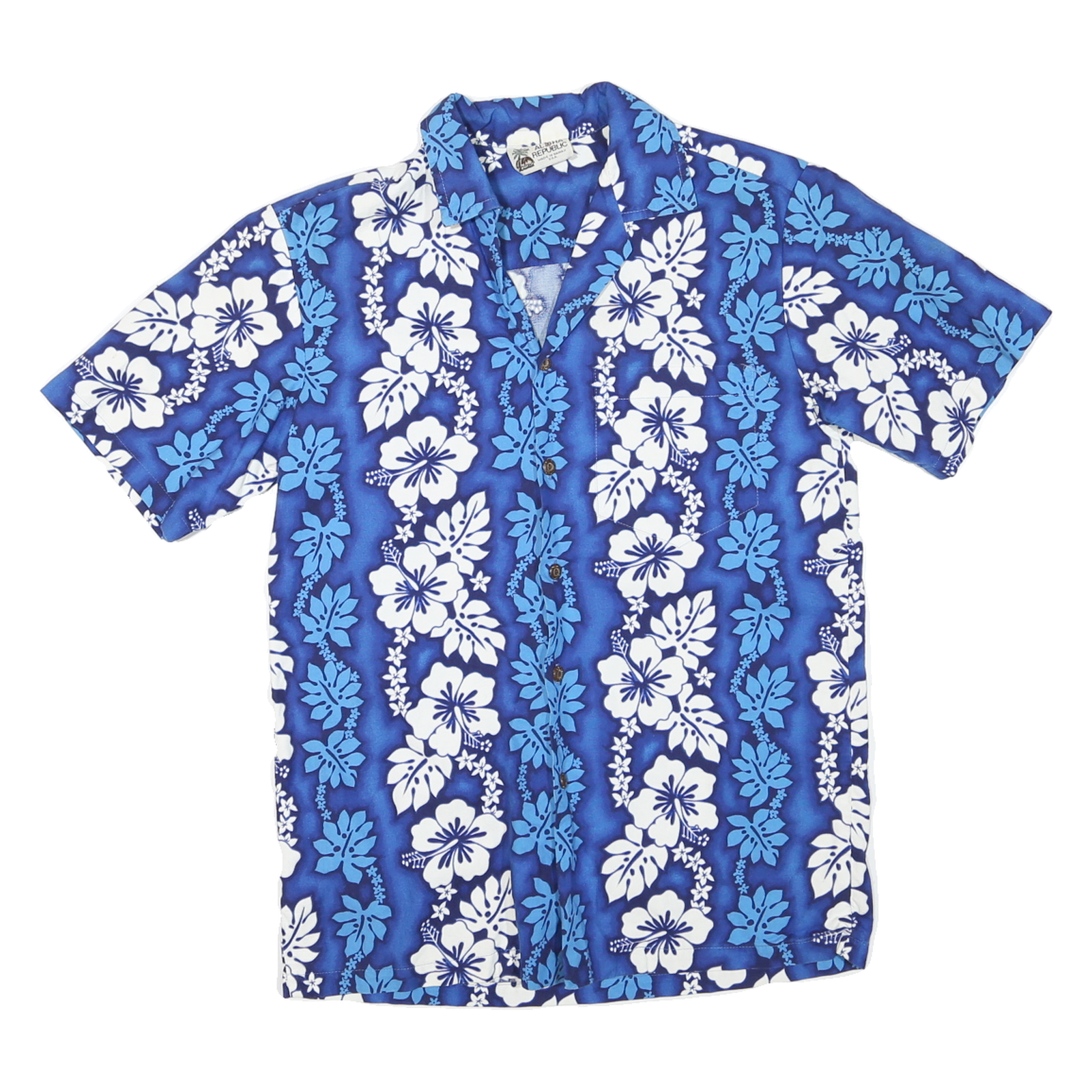 ALPHA REPUBLIC Mens Blue & White Hawaiian Shirt M Cotton Blend Summer Beachwear Refurbished - N/A refurbished available on Cerqular