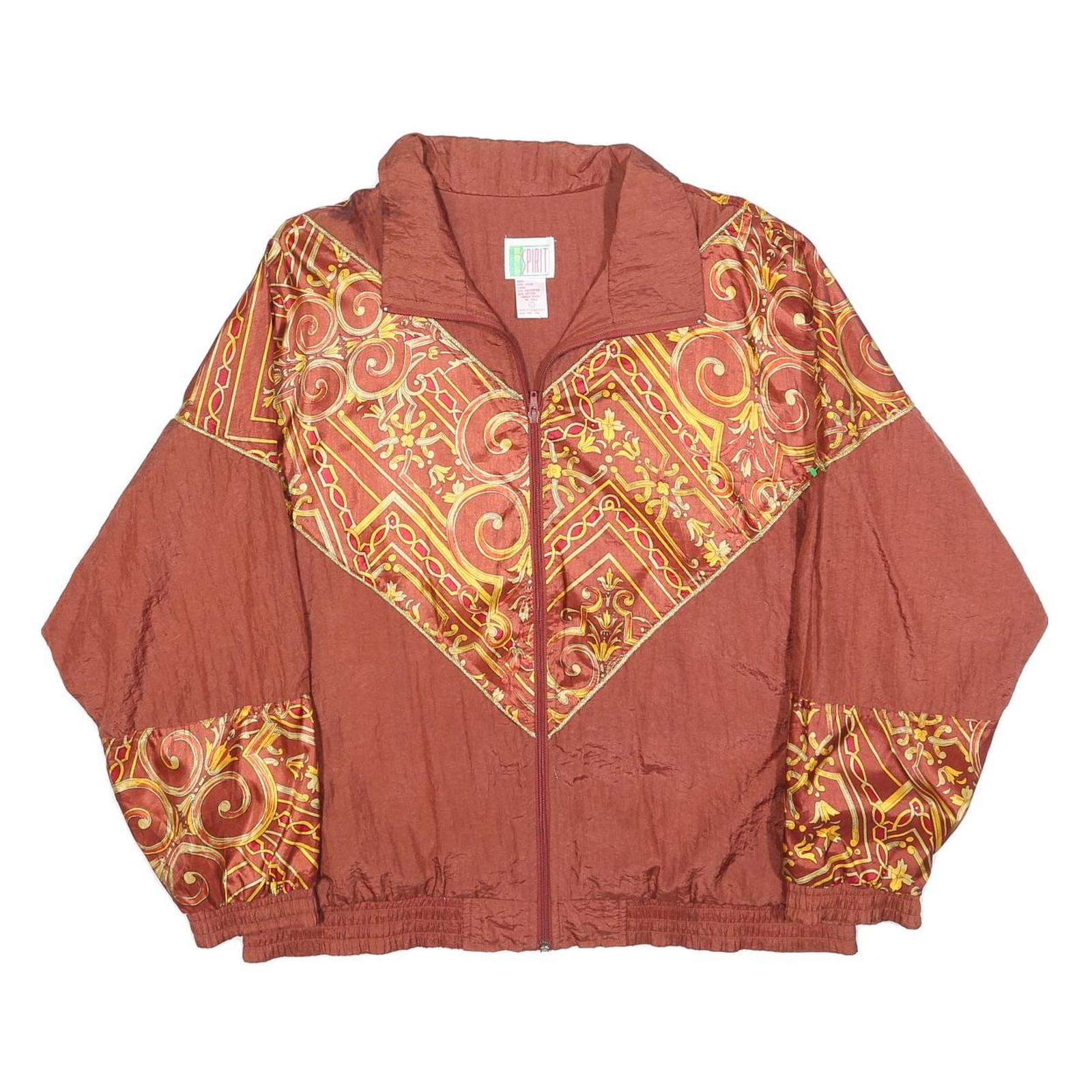 BOLD SPIRIT Womens Rust Red & Gold Zip Jacket L Nylon Patterned Stylish Refurbished - N/A refurbished available on Cerqular