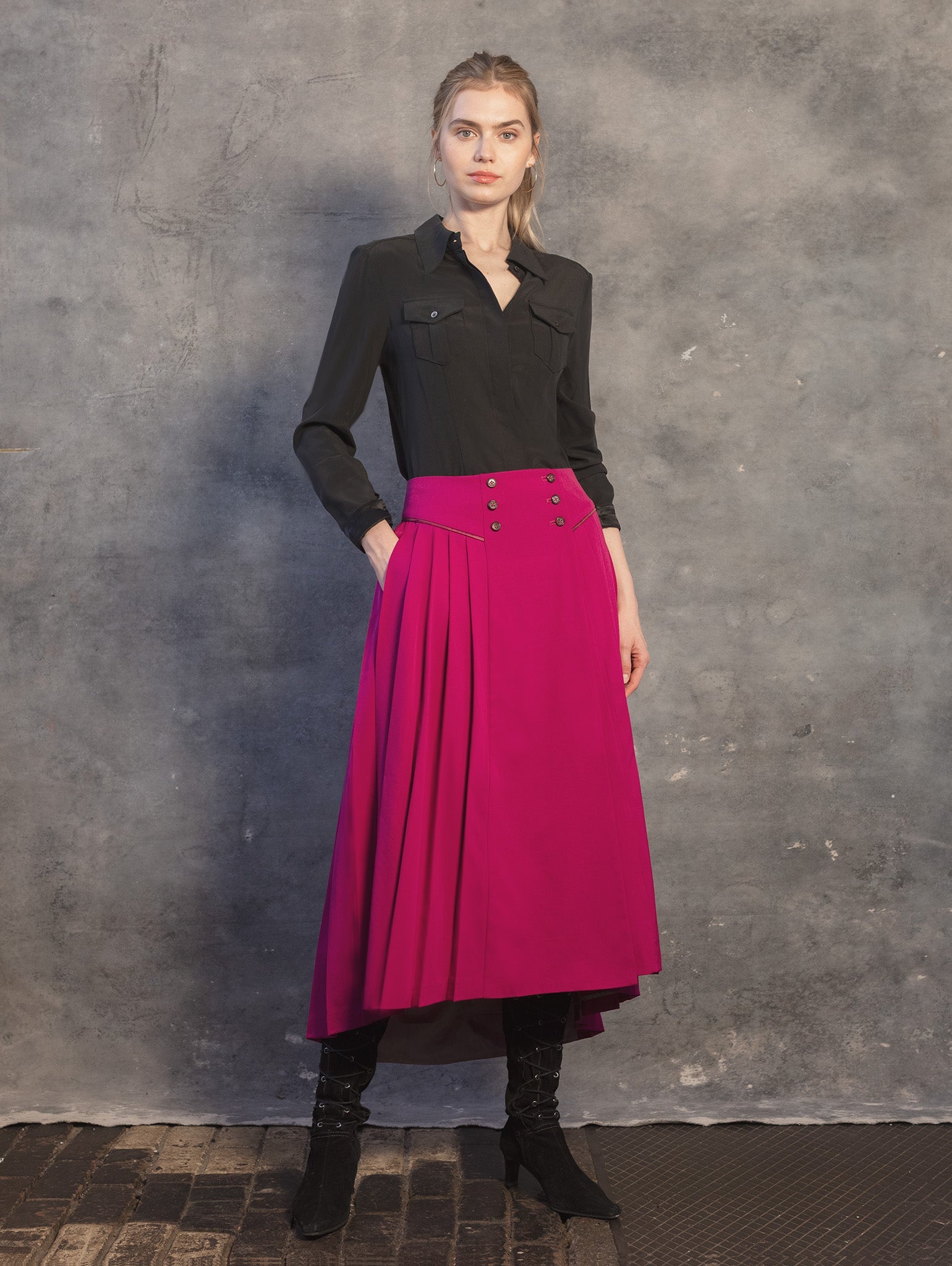 Buy MINARET | Pleated Midi Skirt | Size: S | Colour: Magenta Refurbished - $541.03 MINARET | Pleated Midi Skirt | Size: S | Colour: Magenta Refurbished - N/A refurbished available on Cerqular