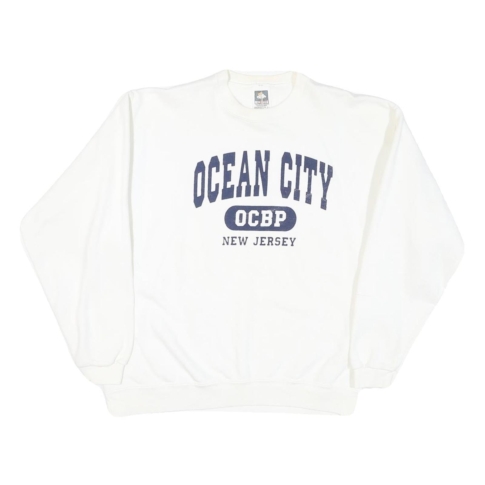 Mens White Sweatshirt Ocean City OCBP New Jersey Crew Neck L Cotton Blend Casual Refurbished - N/A refurbished available on Cerqular
