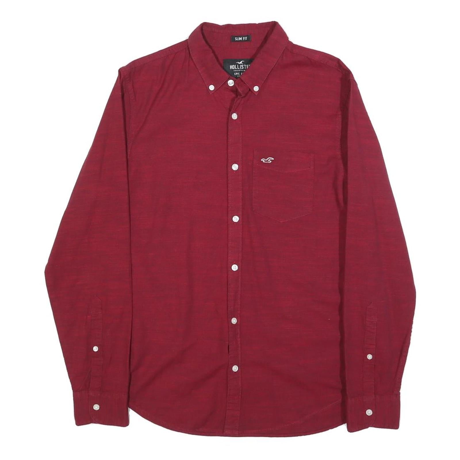 HOLLISTER Mens Red Slim Fit Shirt S Button-Down Collar Cotton Blend Refurbished - N/A refurbished available on Cerqular