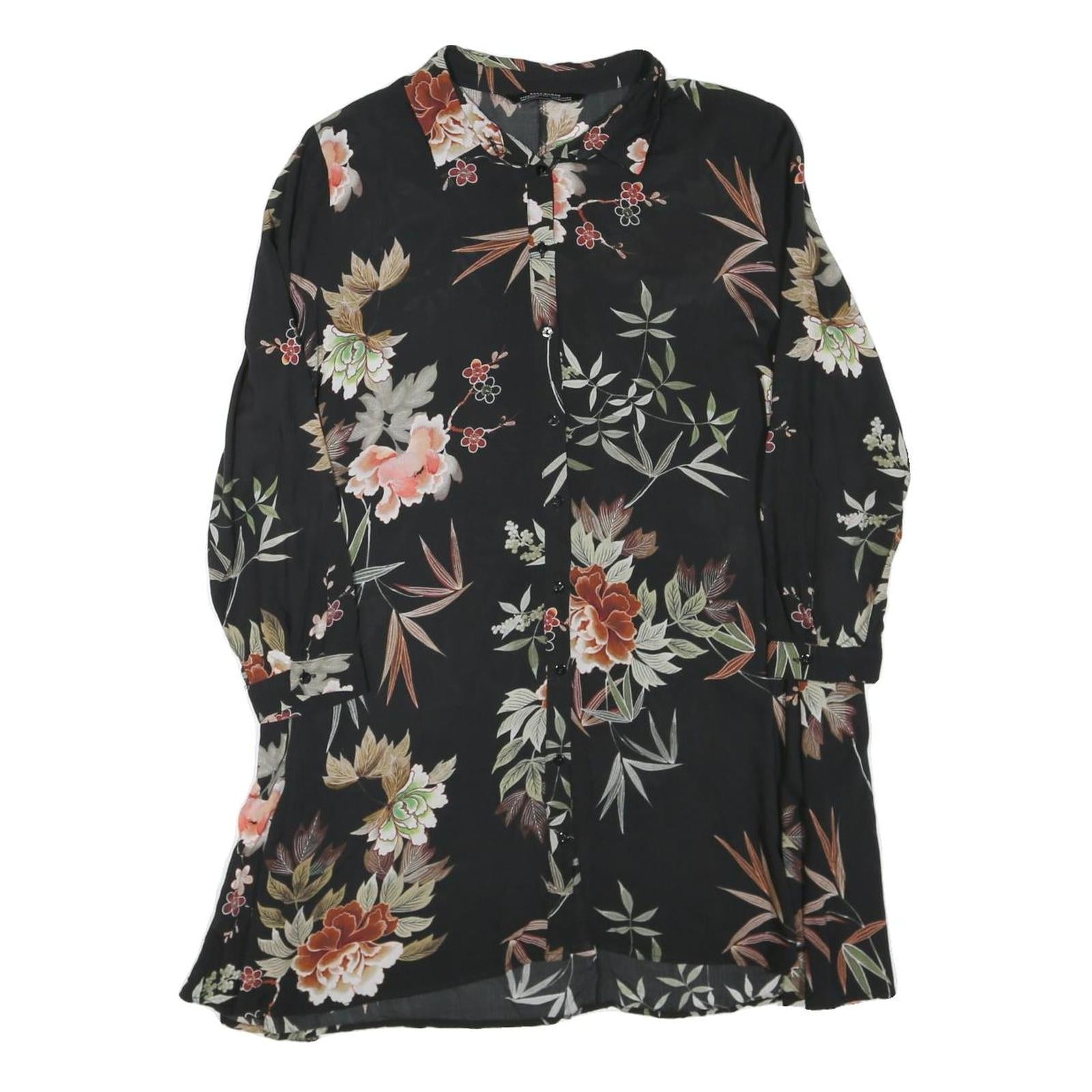 ZARA Womens Black Floral Shirt Long Sleeve Collared M Cotton Blend Lightweight Refurbished - N/A refurbished available on Cerqular