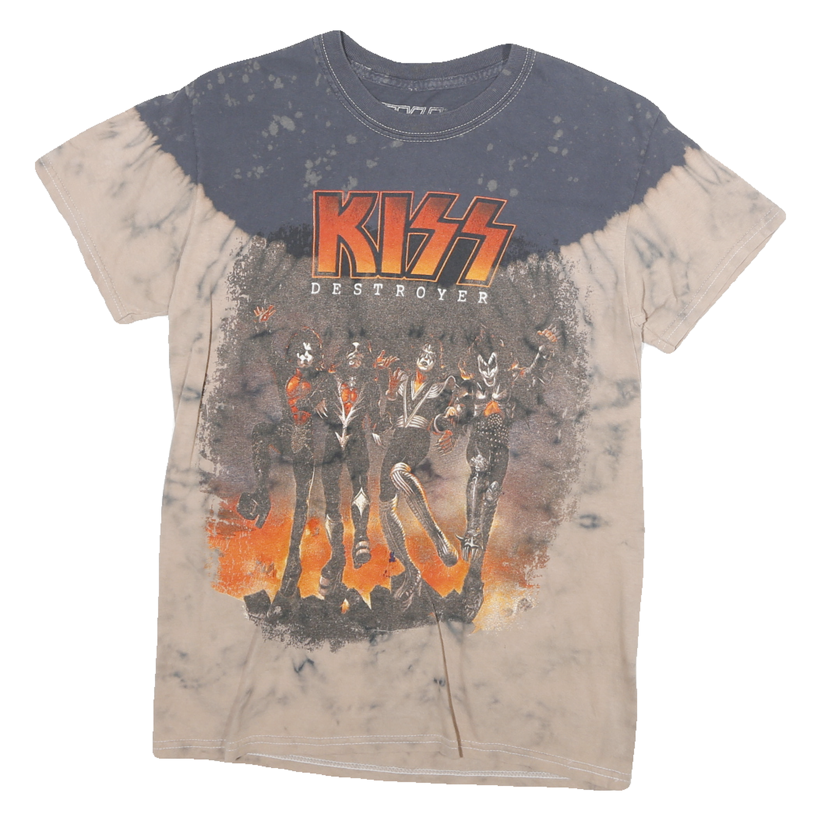 KISS Mens Beige & Grey Destroyer Graphic T-Shirt S Short Sleeve Crew Neck Rock Refurbished - N/A refurbished available on Cerqular