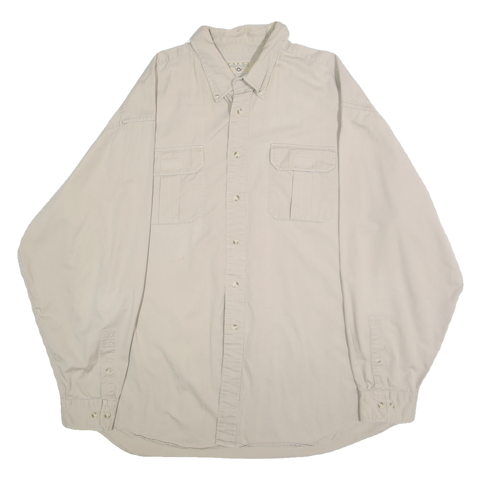 FARGO Mens Beige Cotton Shirt XL Button Down Casual Long Sleeve Plain Refurbished - N/A refurbished available on Cerqular
